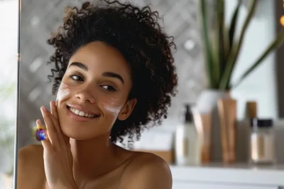 Young Woman Applying Moisturizing Cream To Her Face