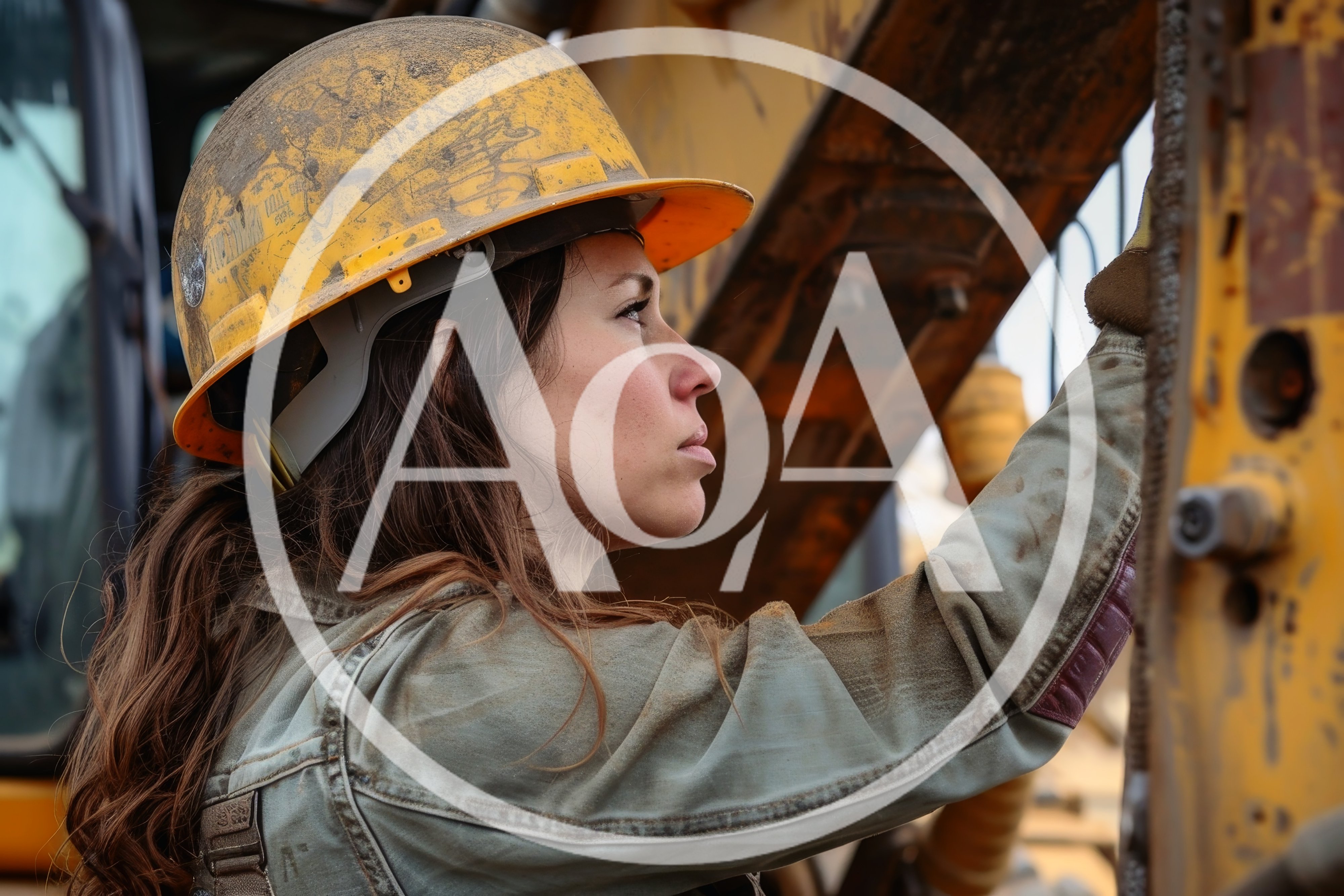 Female Construction Worker Inspecting Heavy Machinery