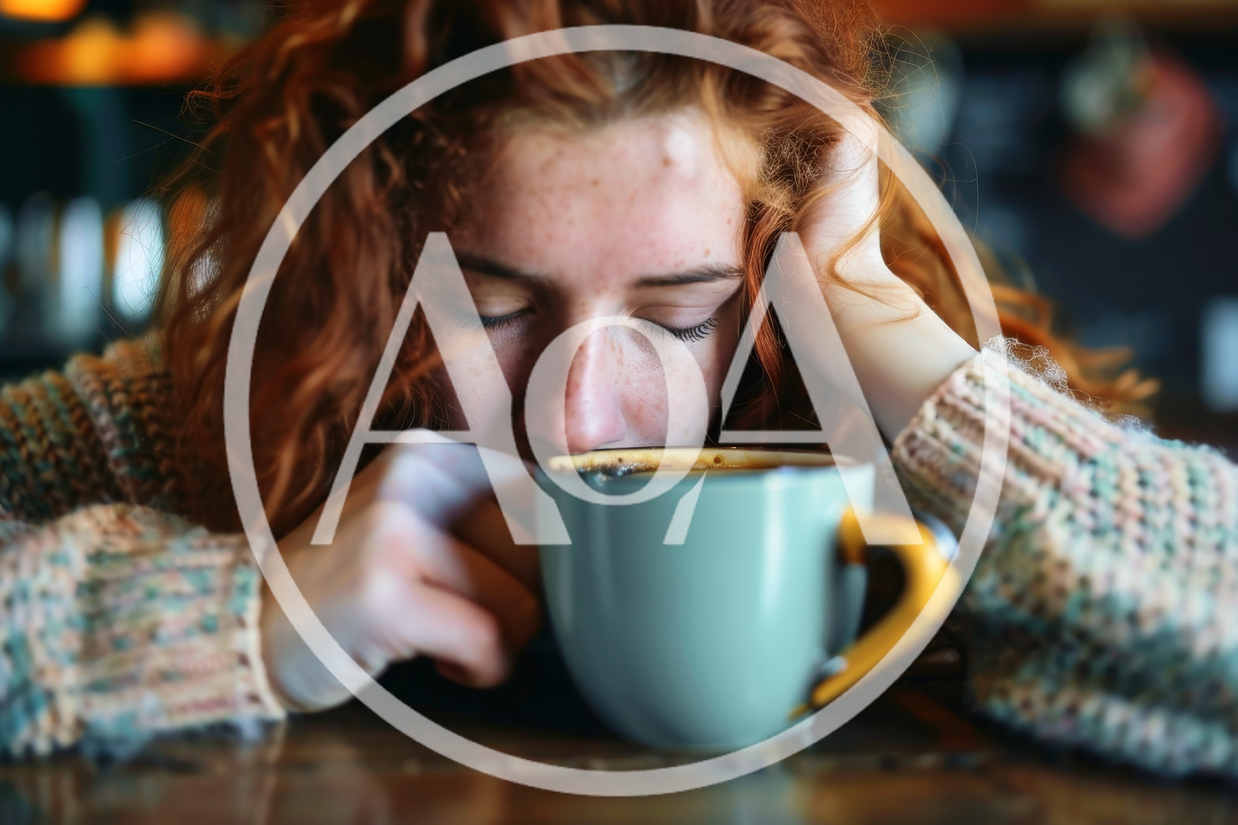 Tired Young Woman Resting Head On Coffee Cup