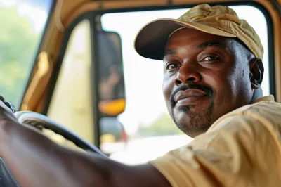 African American Truck Driver Looking At Camera