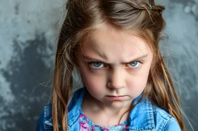 Portrait Of A Young Girl With An Angry Expression