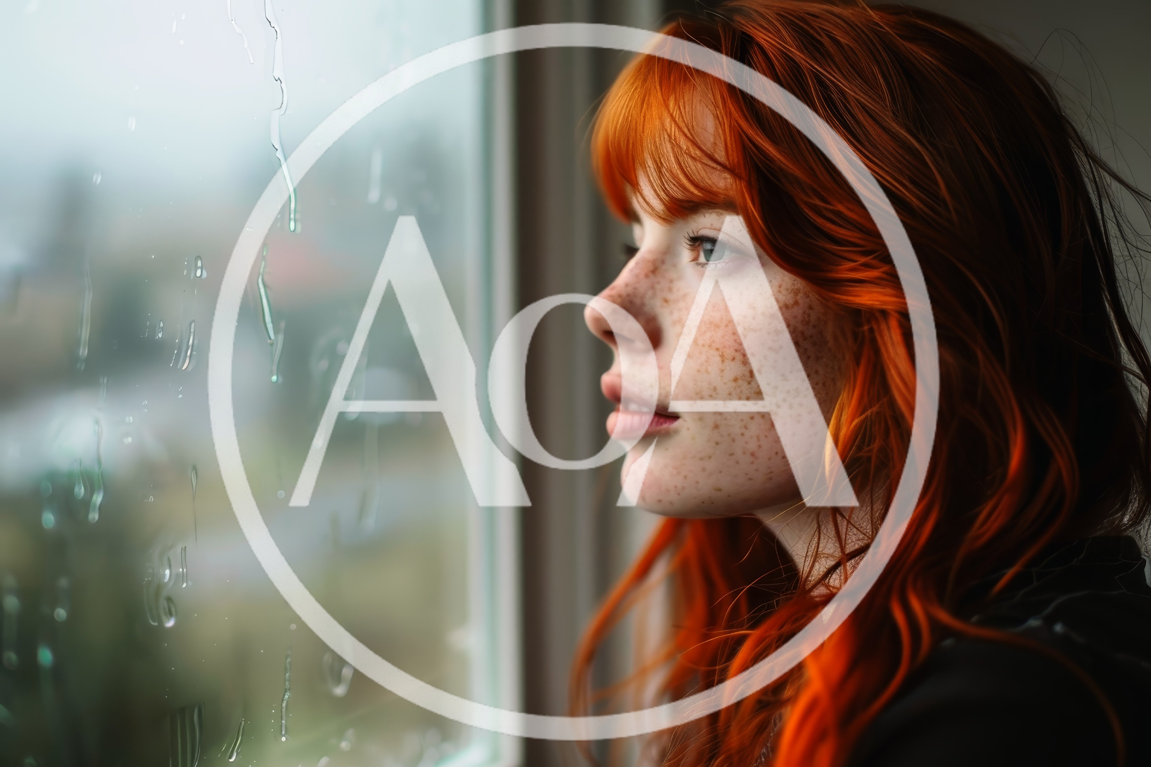 Pensive Young Woman With Red Hair Looking Out Window