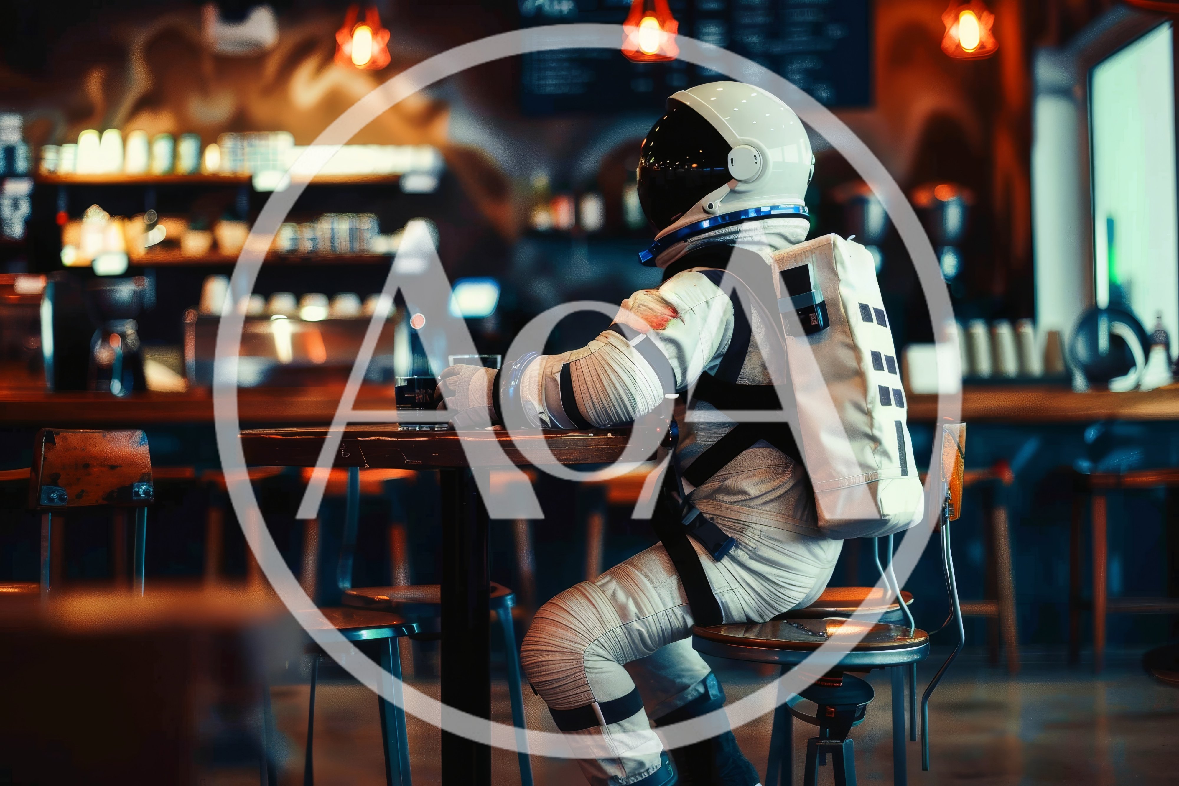 Astronaut Sitting Alone At A Coffee Shop Table