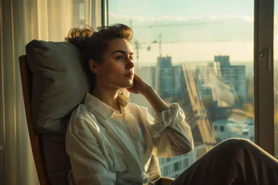 Young Woman Relaxing In A Chair By The Window