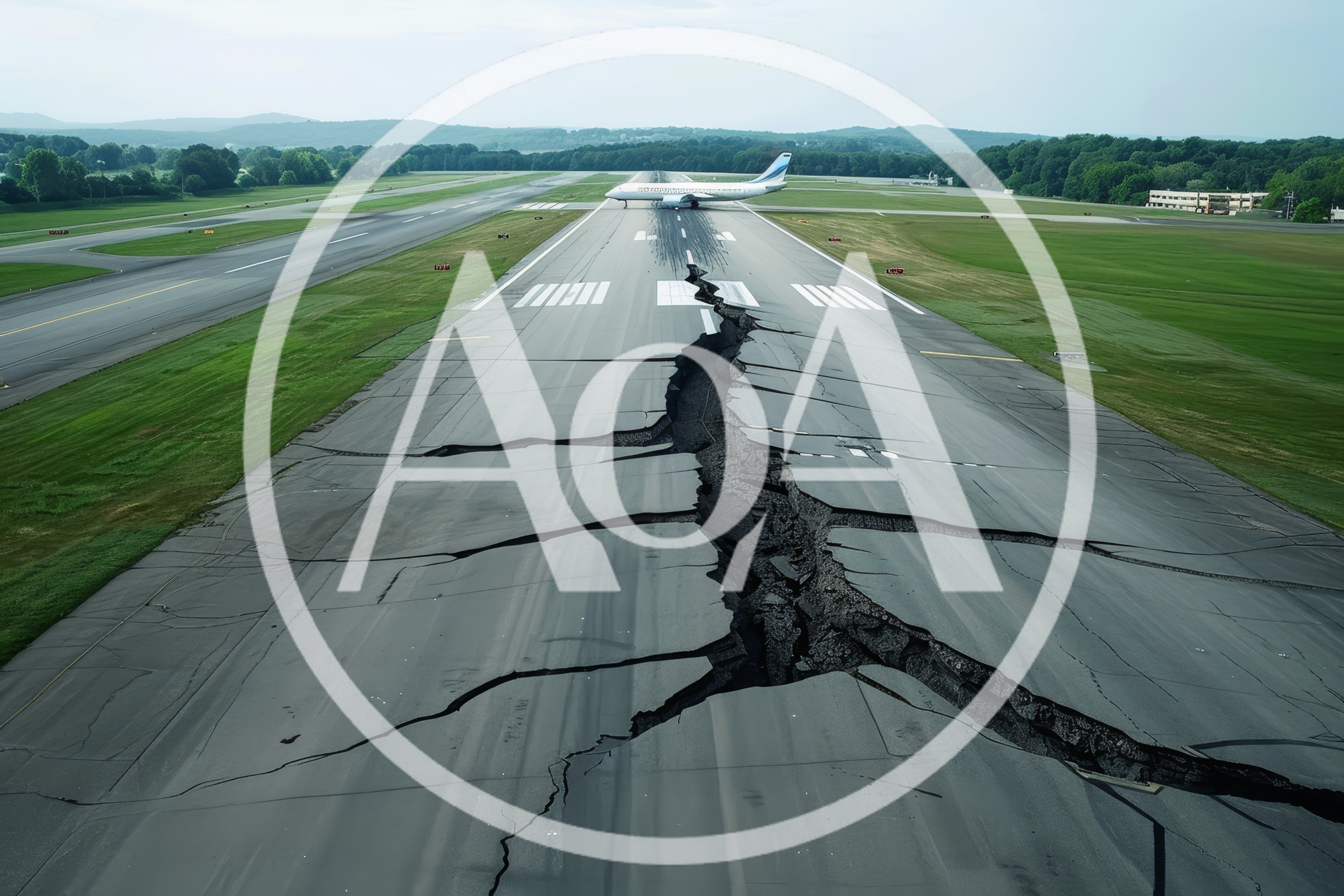 Cracked Airport Runway With Damaged Airplane