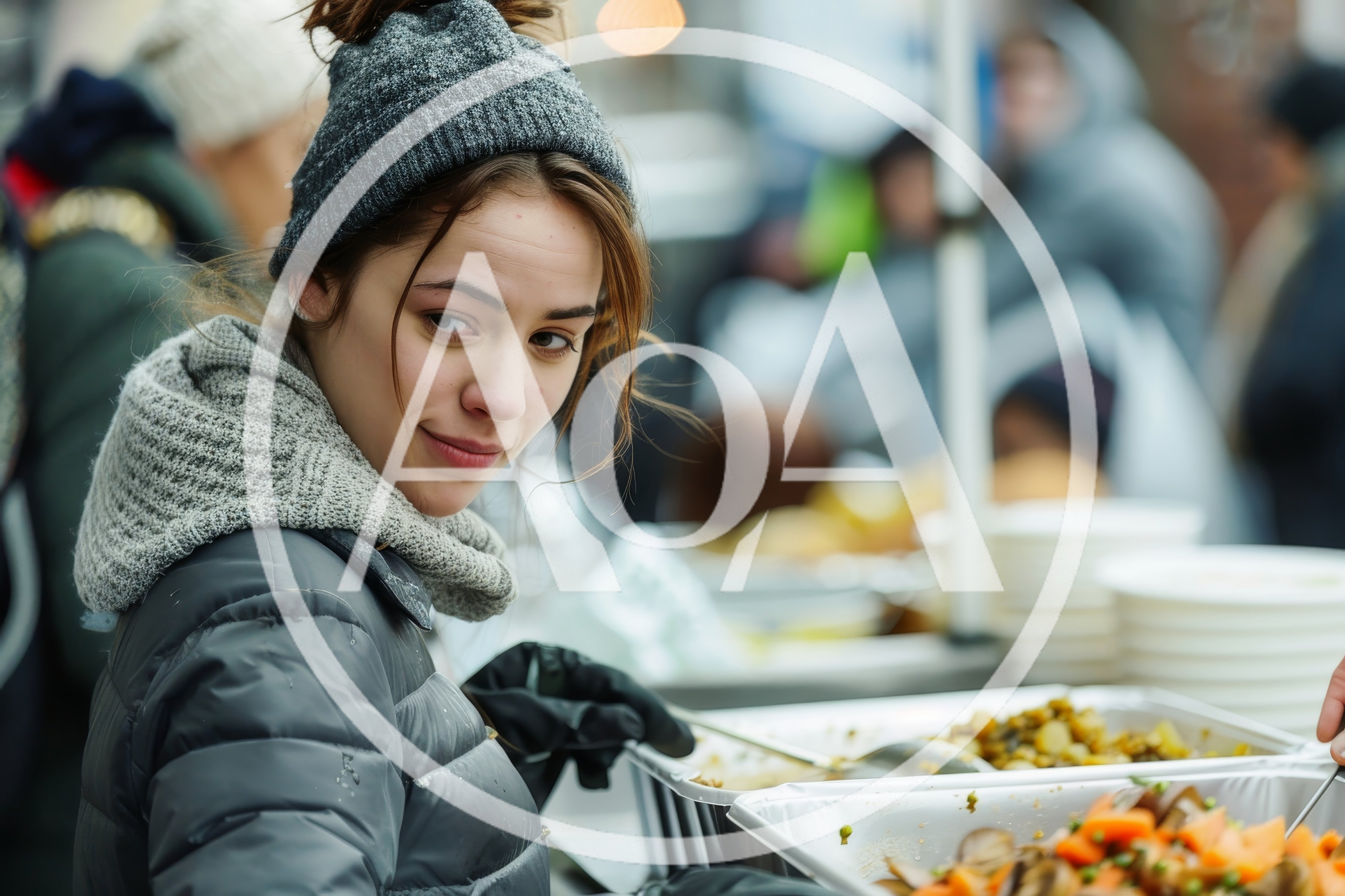 Young Woman Serving Food at Outdoor Community Event