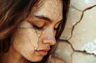Portrait Of A Woman With Cracked Earth Makeup