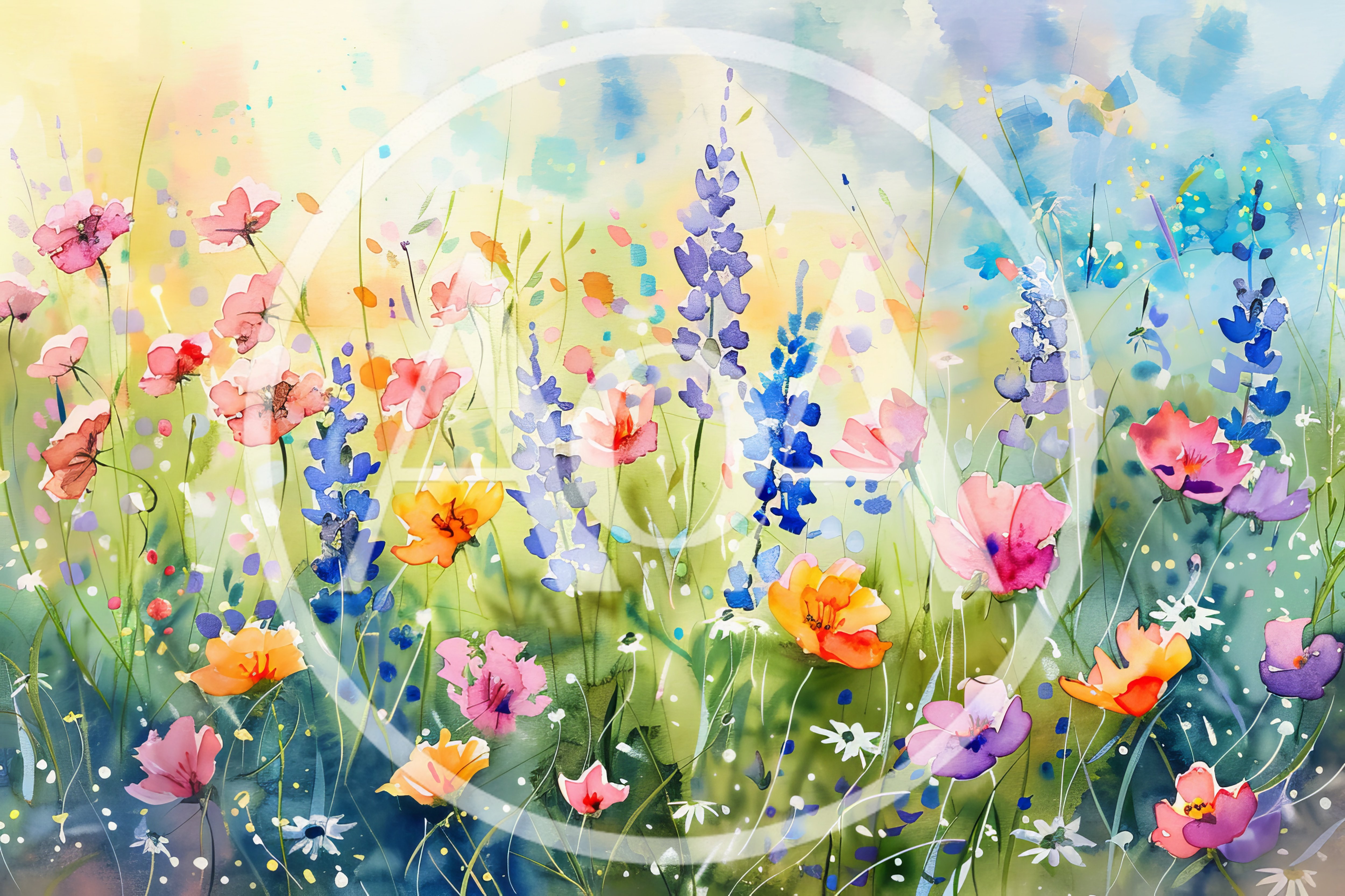 Watercolor Painting Of A Vibrant Wildflower Meadow