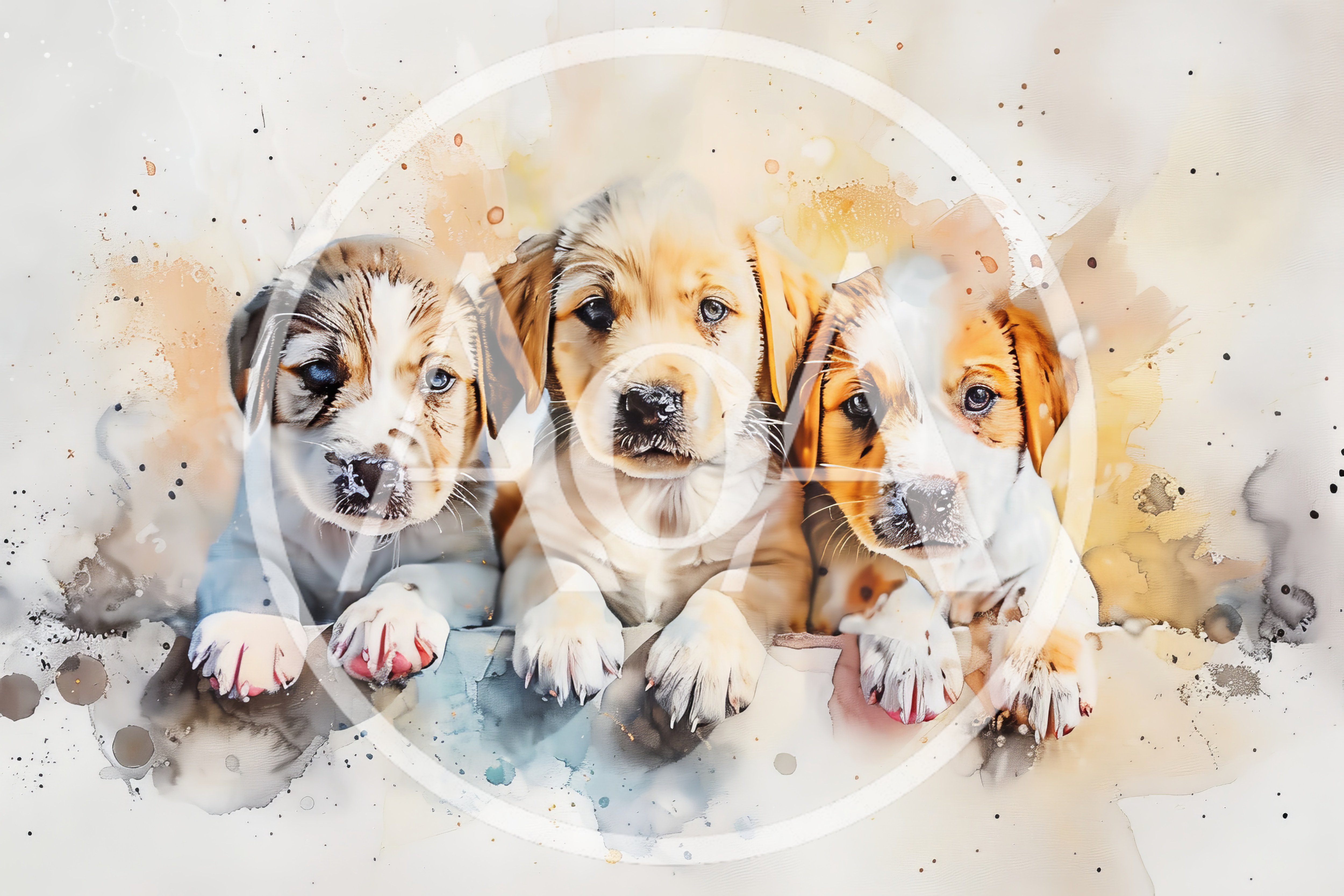 Three Adorable Puppies In Watercolor Art Style
