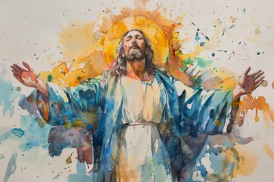 Watercolor Painting Of Jesus Christ With Open Arms