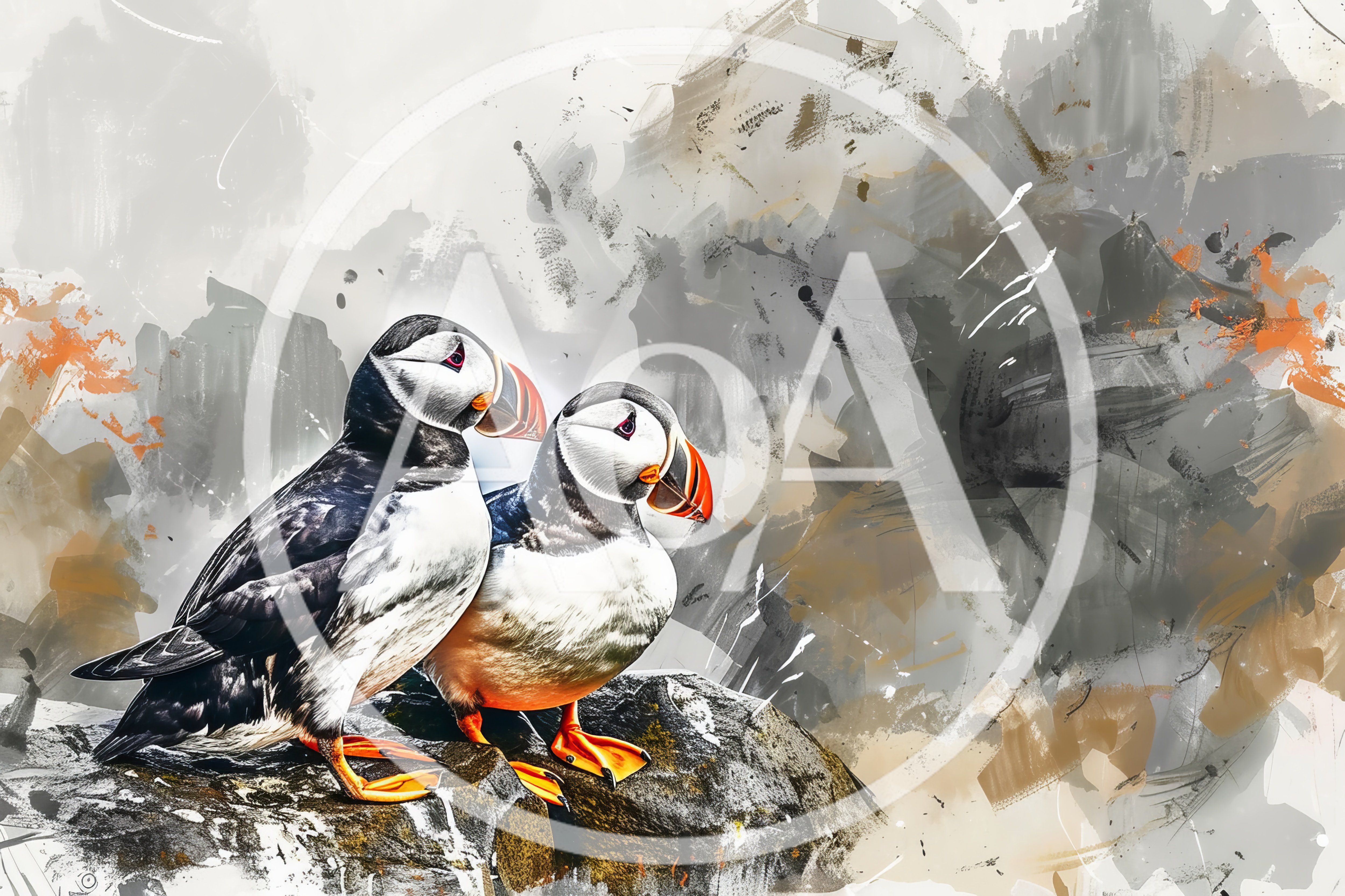 Two Atlantic Puffins Perched On A Rocky Cliff