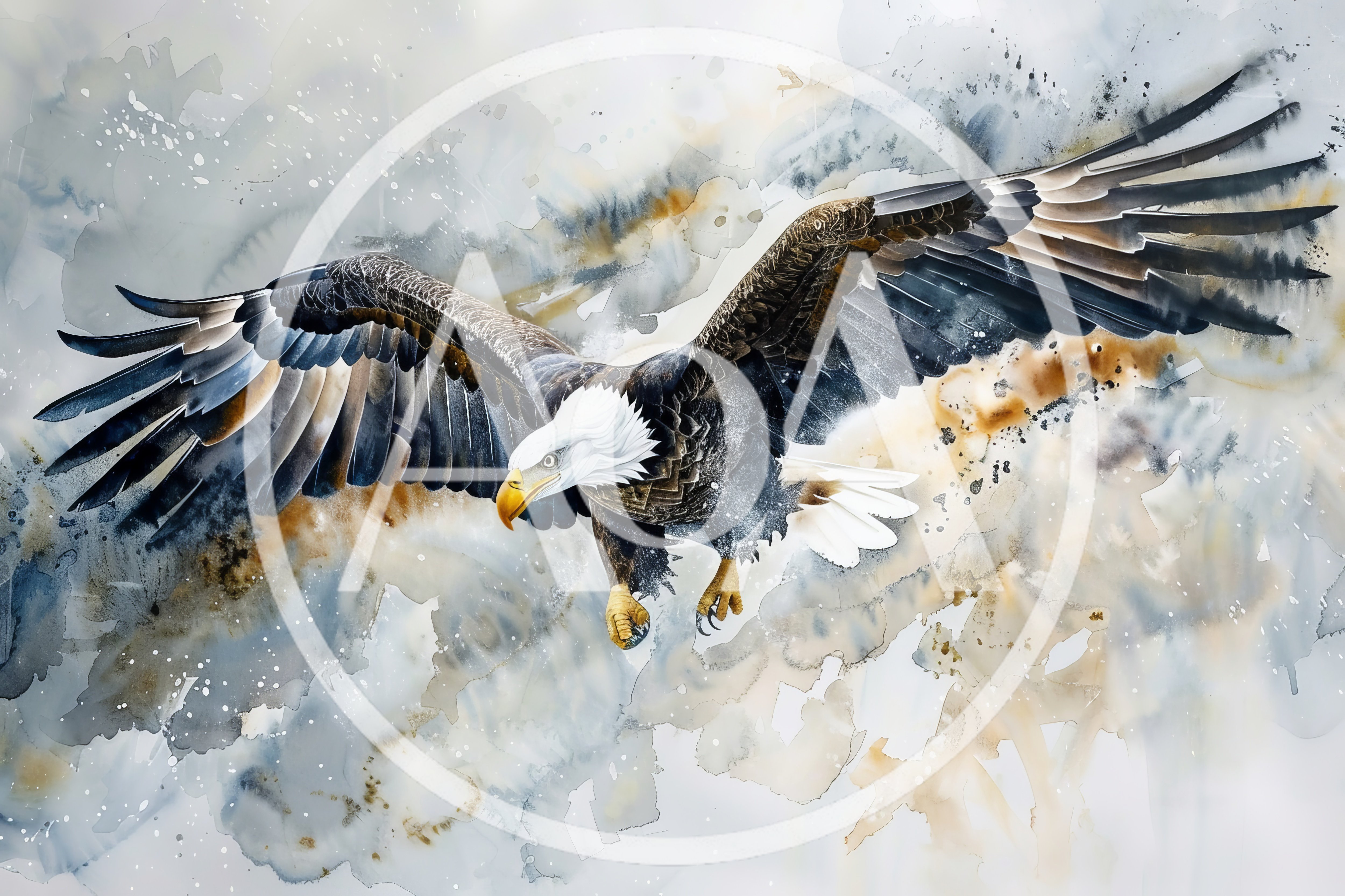 Watercolor Painting Of A Majestic Bald Eagle In Flight