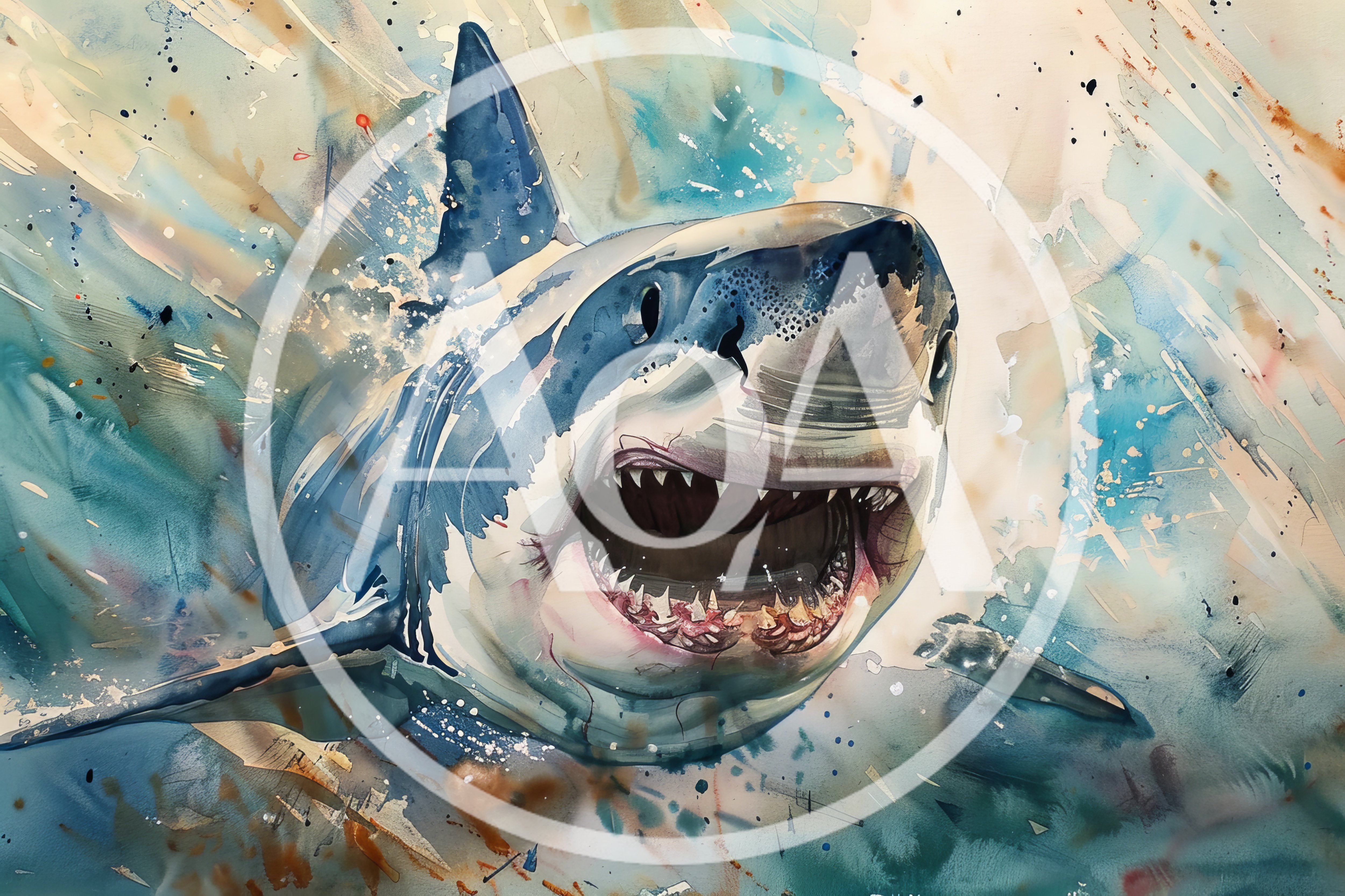 Watercolor Painting Of A Great White Shark