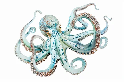Watercolor Illustration Of A Blue Octopus