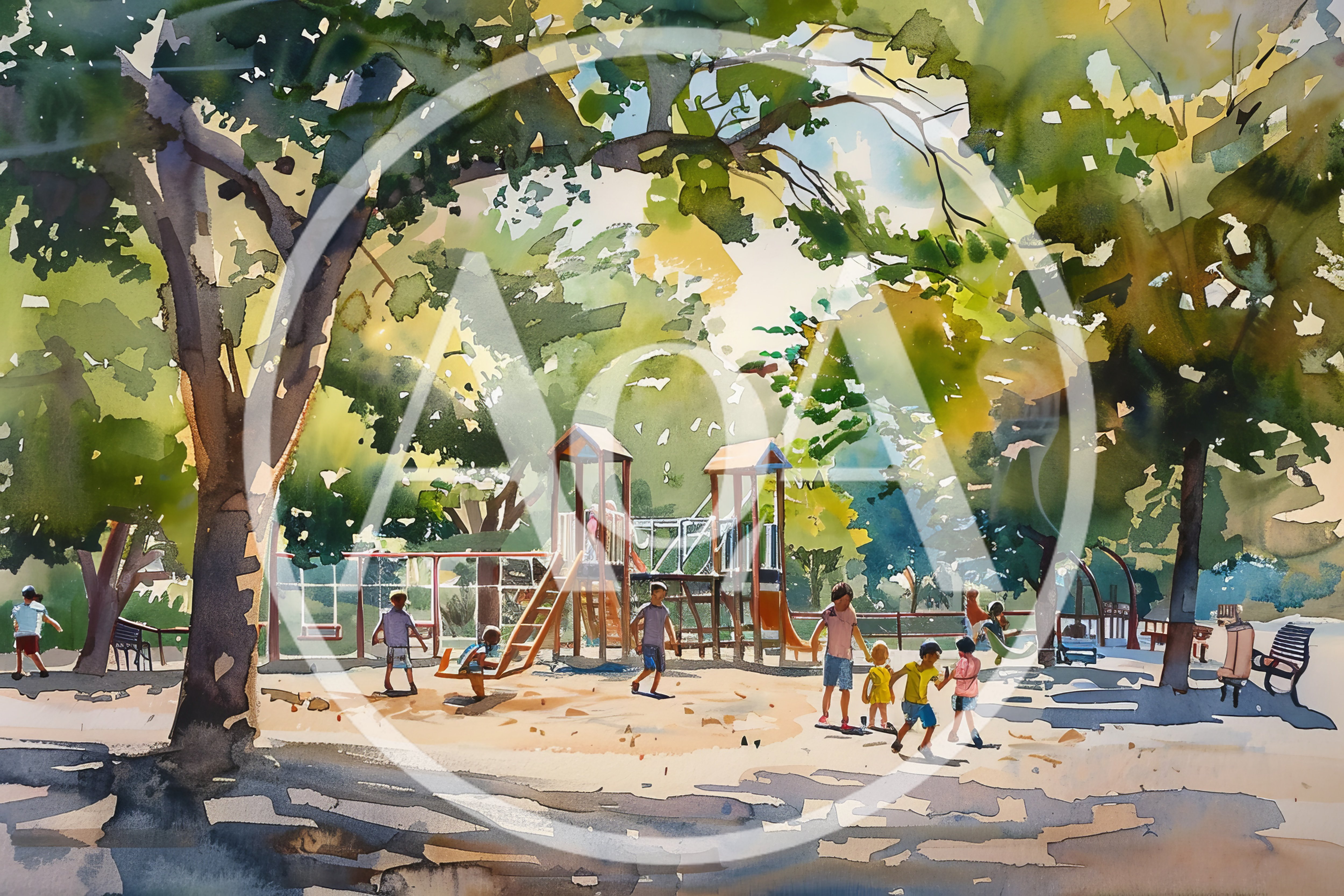 Children Playing At A Sunny Park Playground