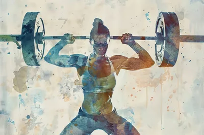 Watercolor Illustration Of A Female Weightlifter