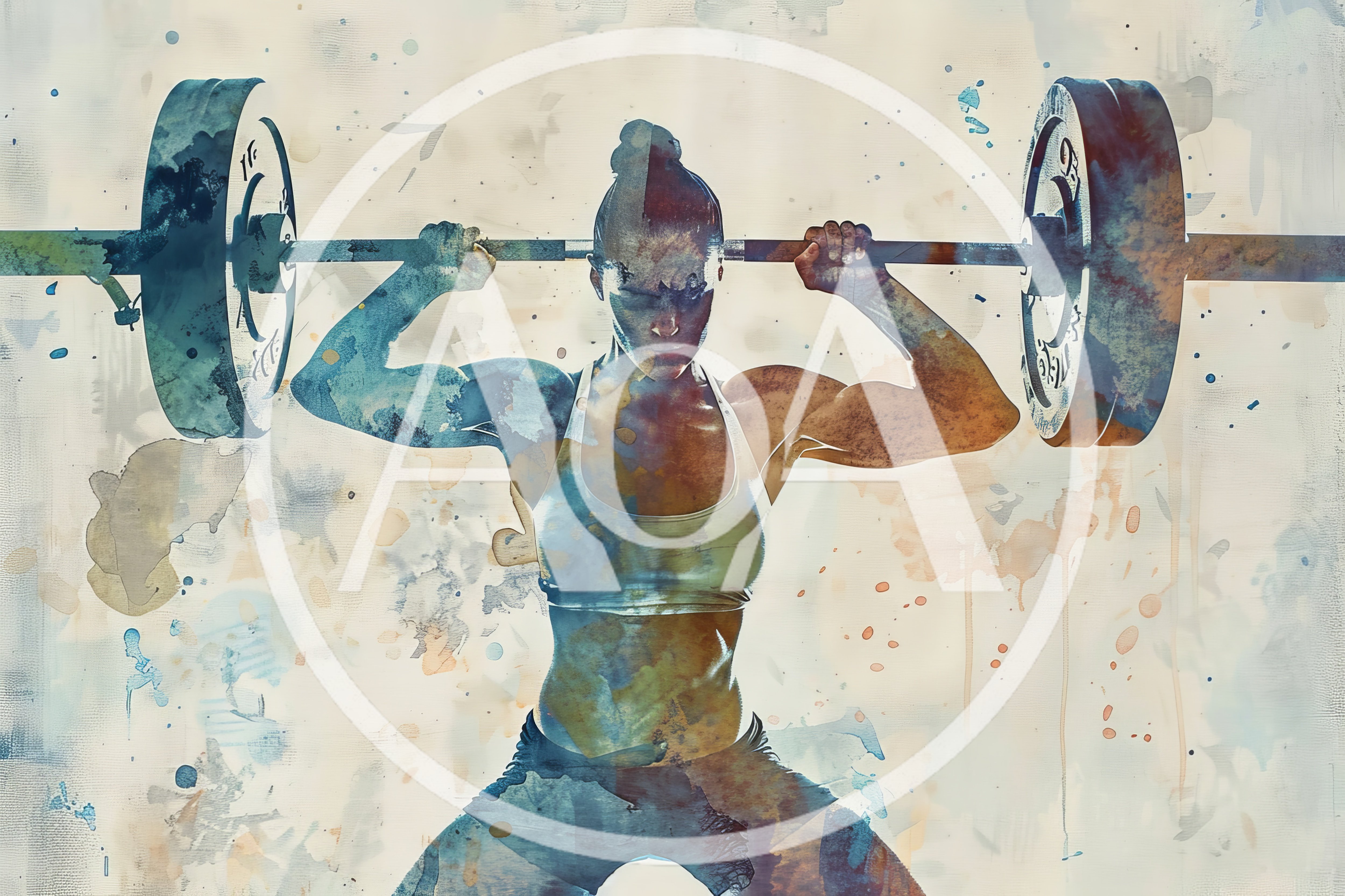 Watercolor Illustration Of A Female Weightlifter