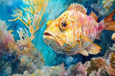 Watercolor Painting Of A Vibrant Tropical Fish