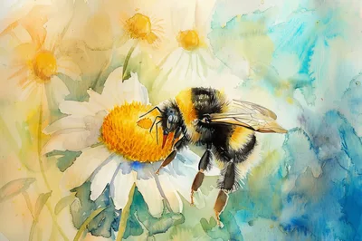 Bumblebee Pollinating A White Daisy Flower