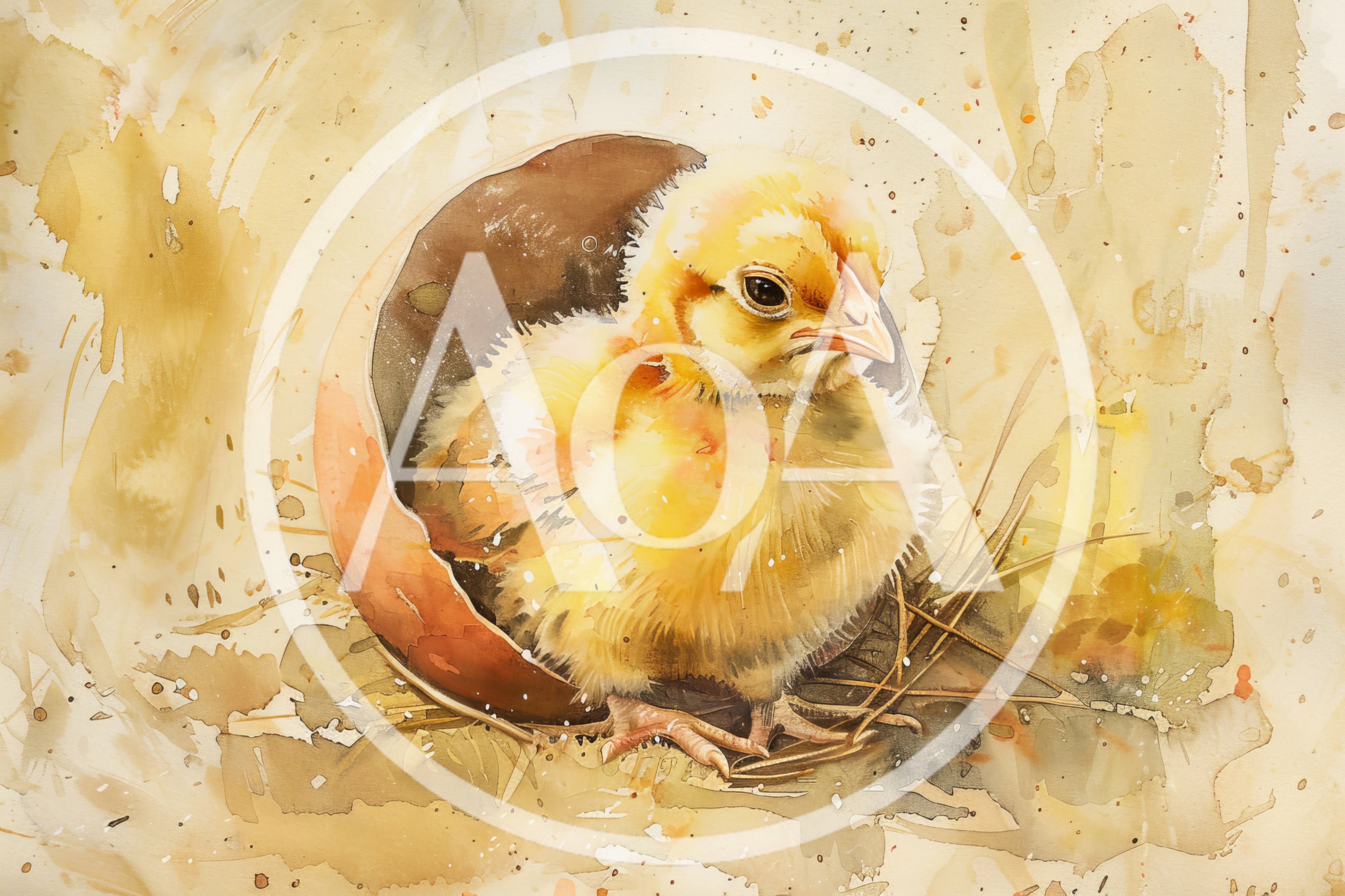 Watercolor Illustration Of A Baby Chick Hatching