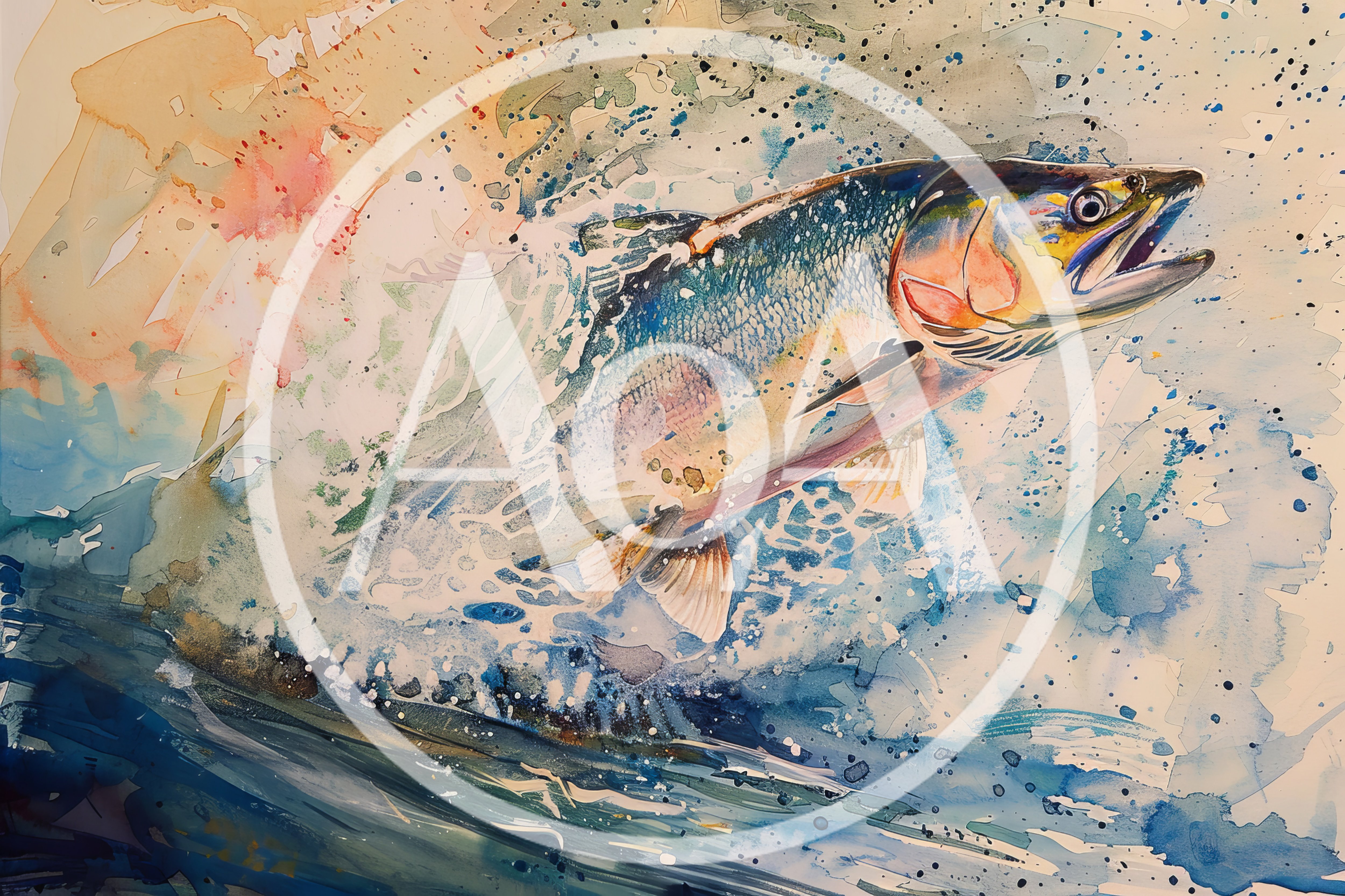 Watercolor Painting Of A Jumping Rainbow Trout