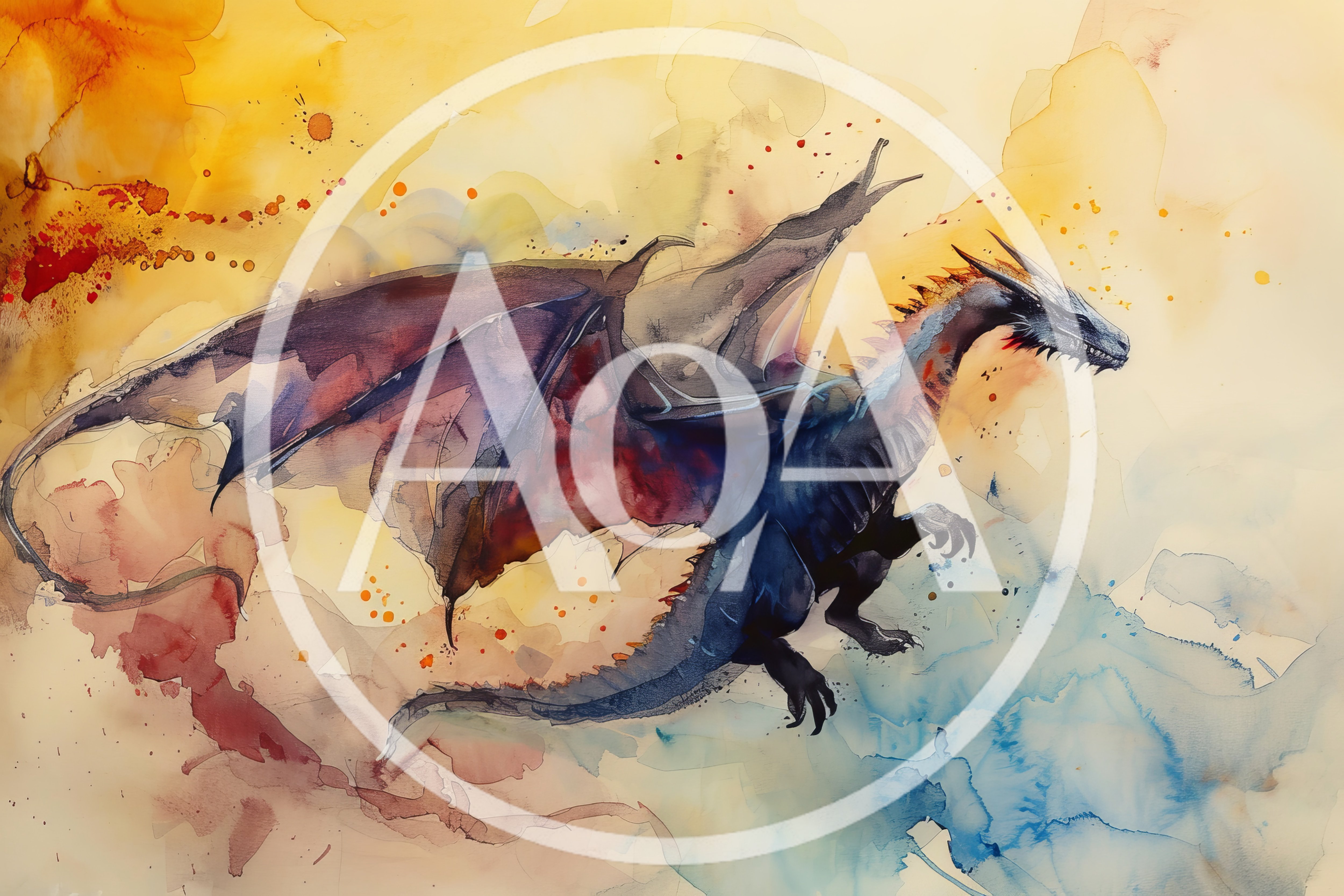 Watercolor Illustration Of A Majestic Flying Dragon