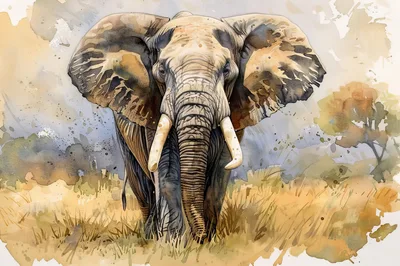 Watercolor Painting Of A Majestic African Elephant
