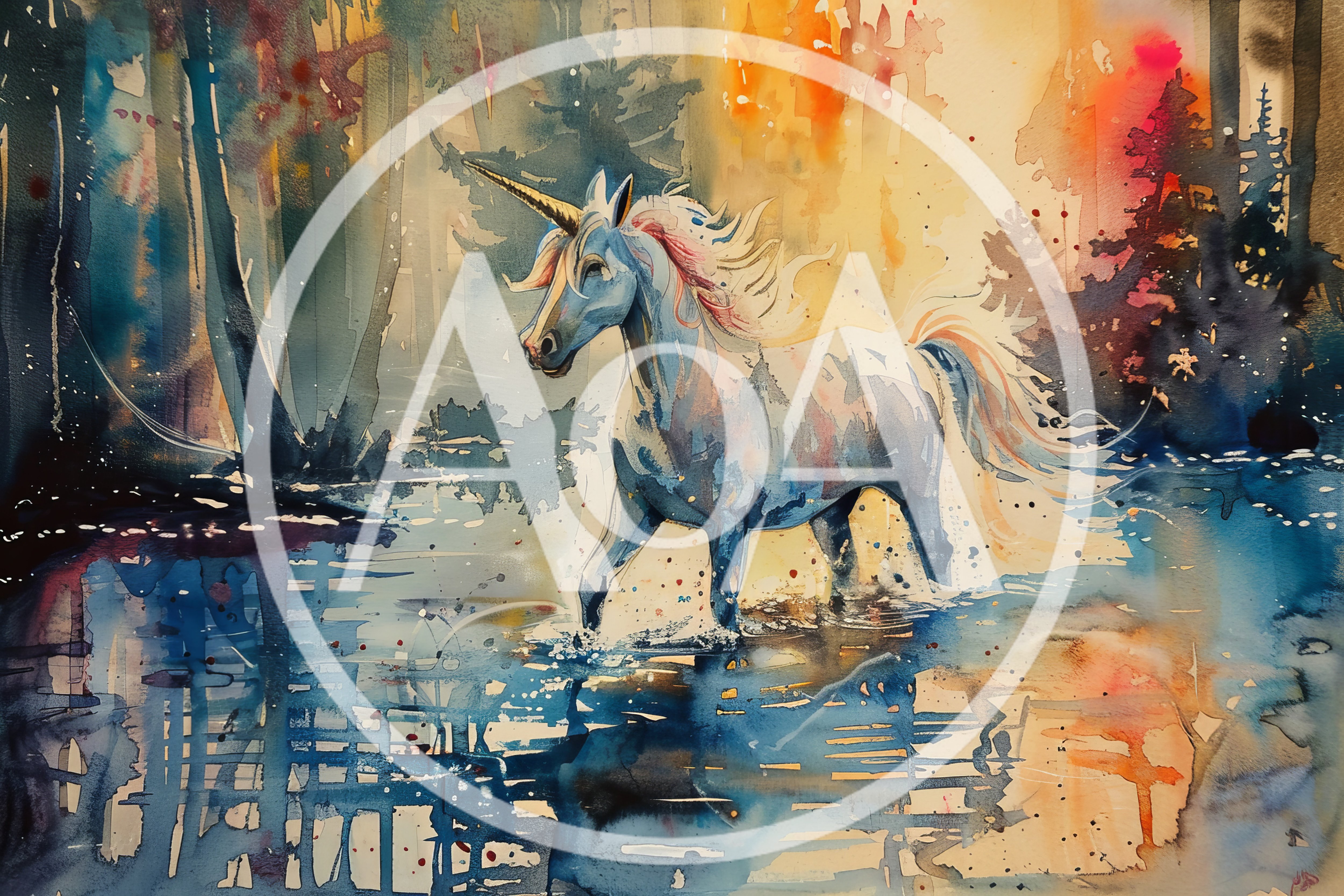 Watercolor Illustration Of A Majestic Unicorn In A Forest