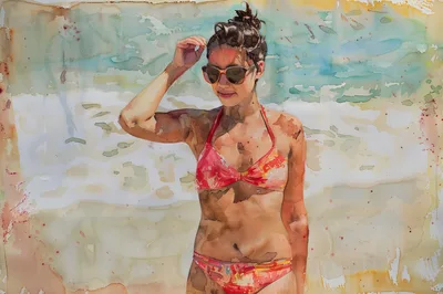 Watercolor Painting Of A Woman In A Bikini