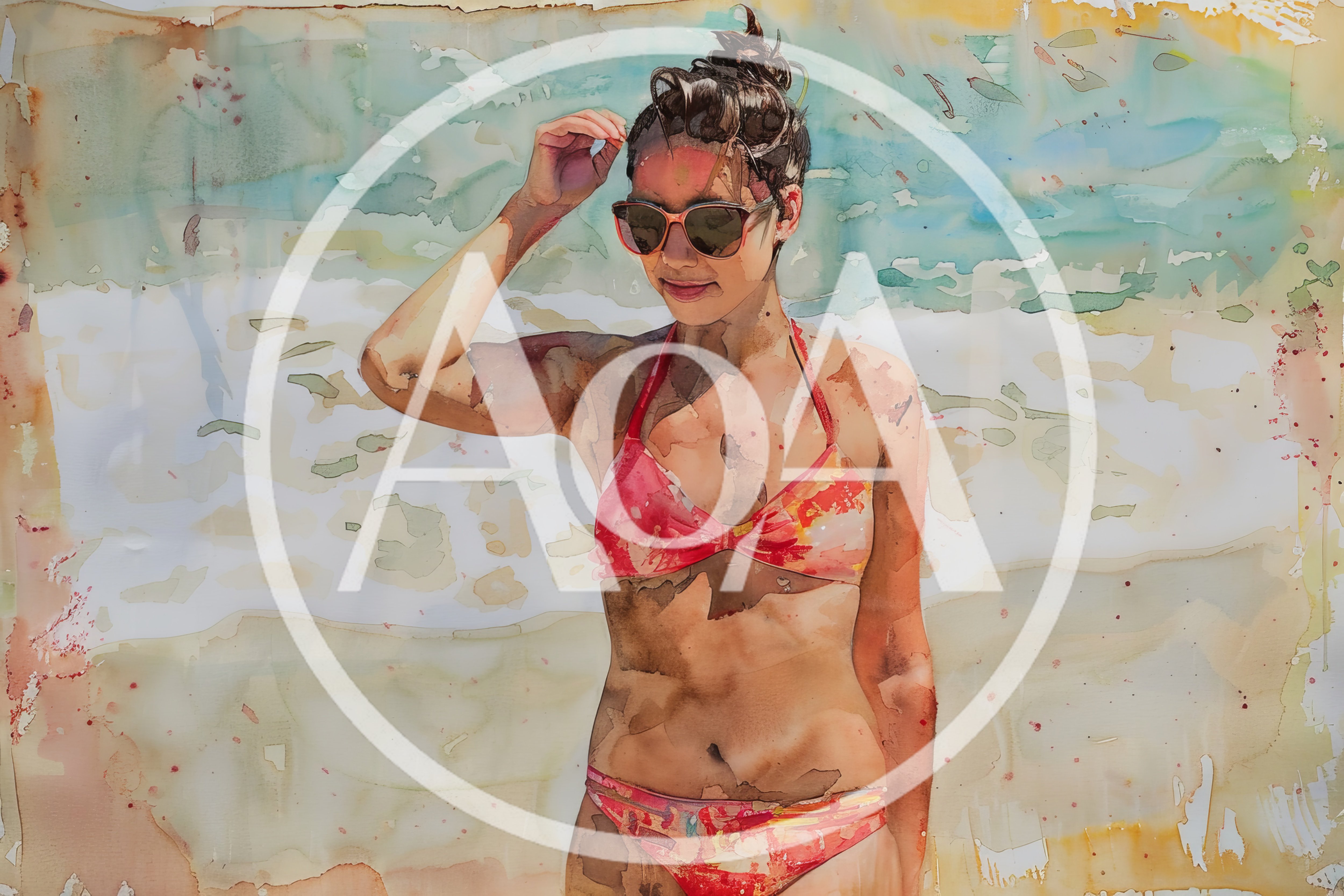 Watercolor Painting Of A Woman In A Bikini