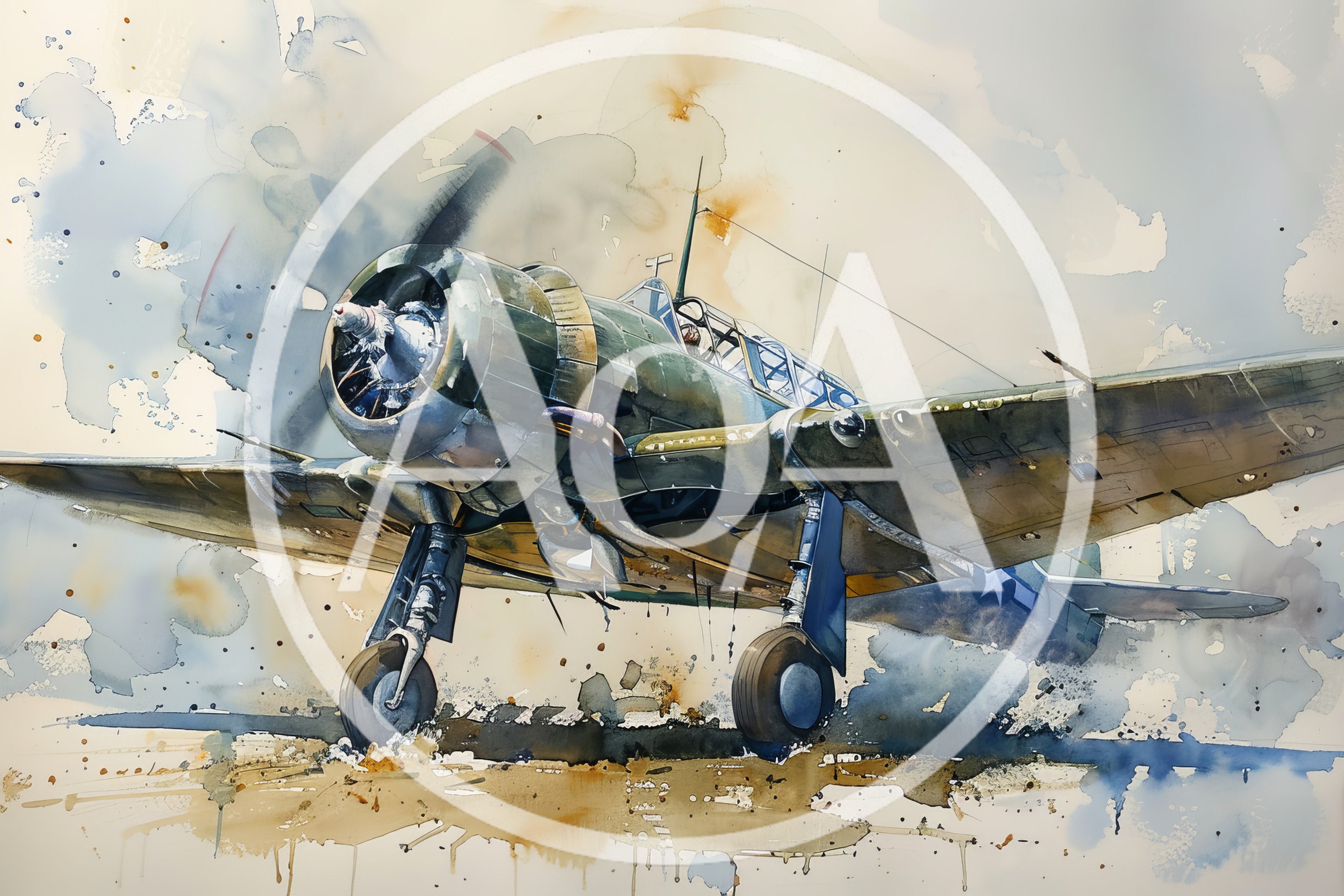 Watercolor Painting Of A Vintage World War II Aircraft