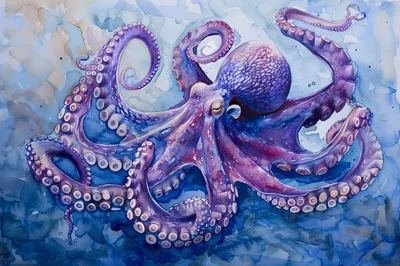 Watercolor Painting Of A Purple Octopus