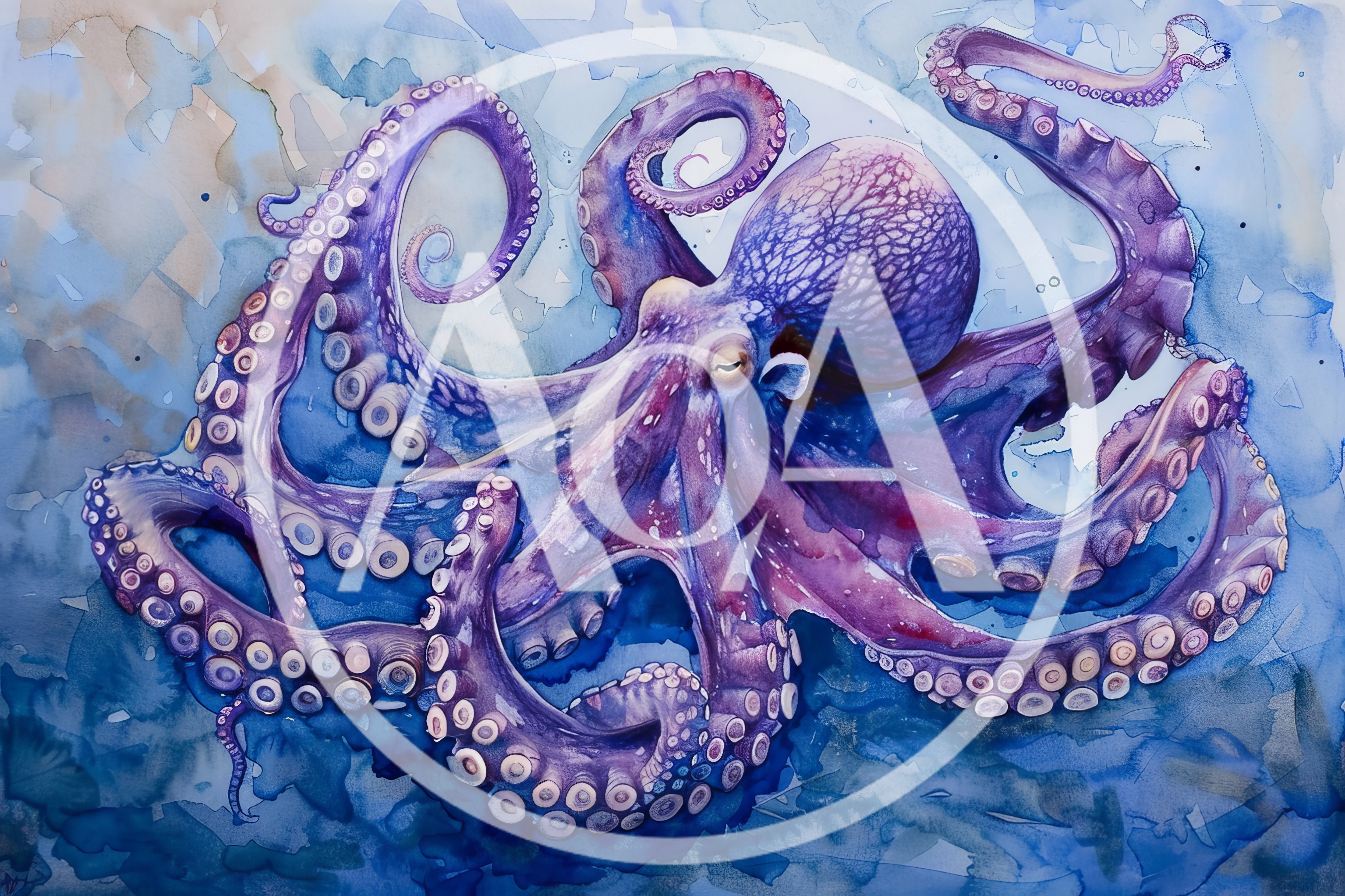 Watercolor Painting Of A Purple Octopus