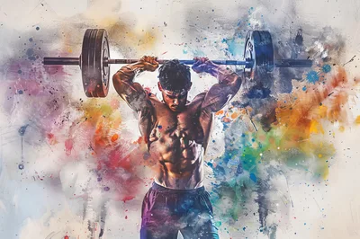 Muscular Athlete Performing Overhead Barbell Press