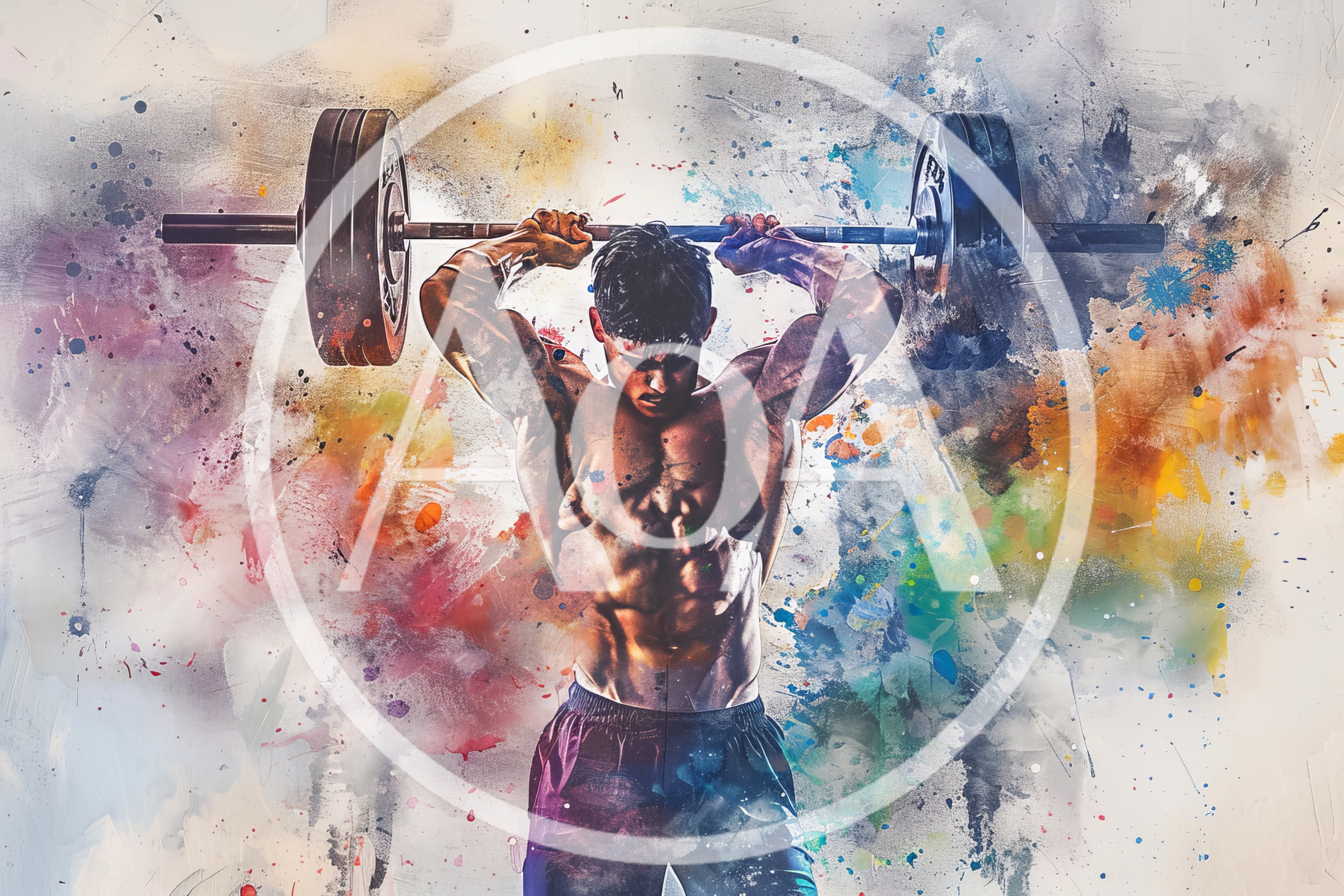 Muscular Athlete Performing Overhead Barbell Press
