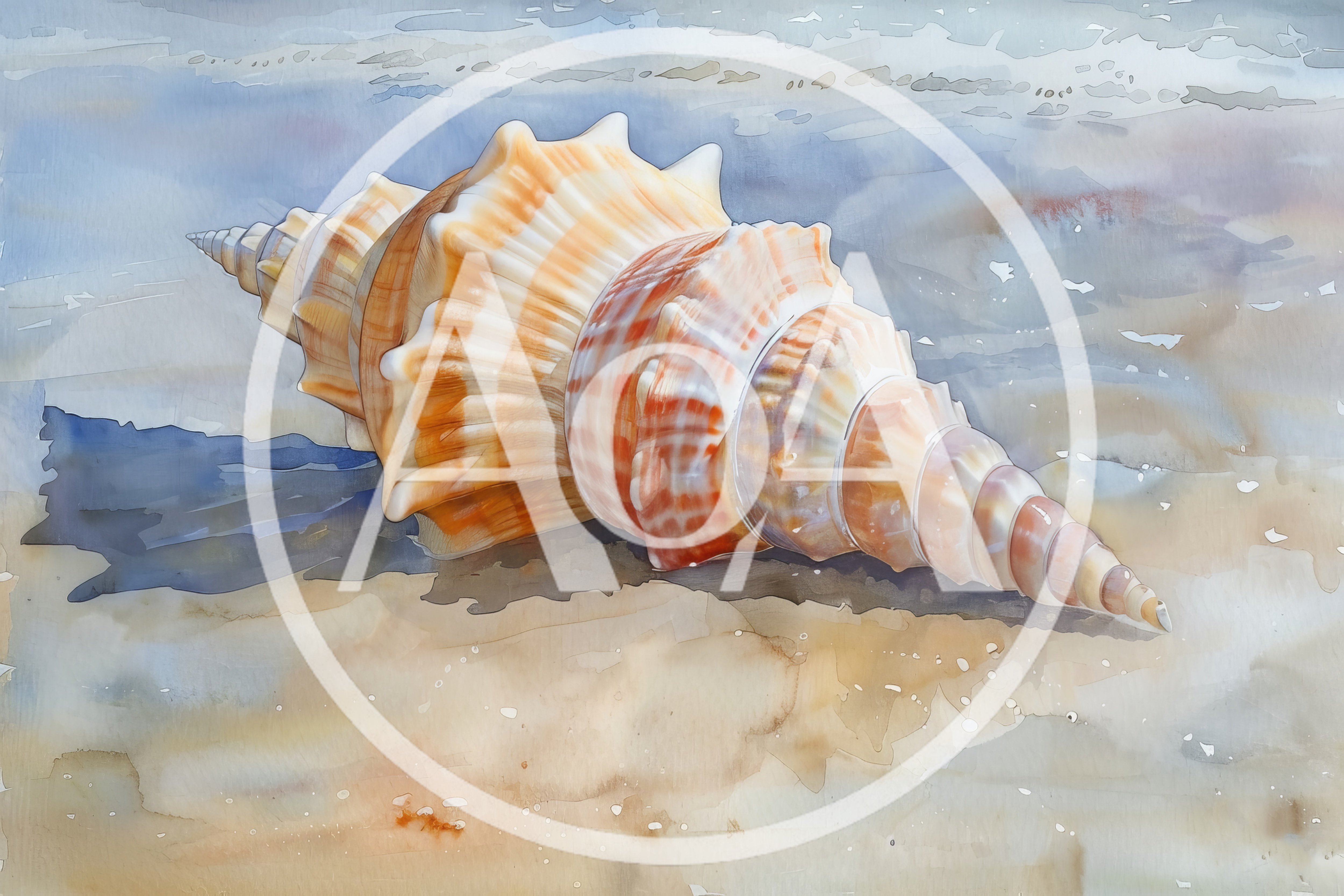 Watercolor Painting Of A Large Spiral Seashell