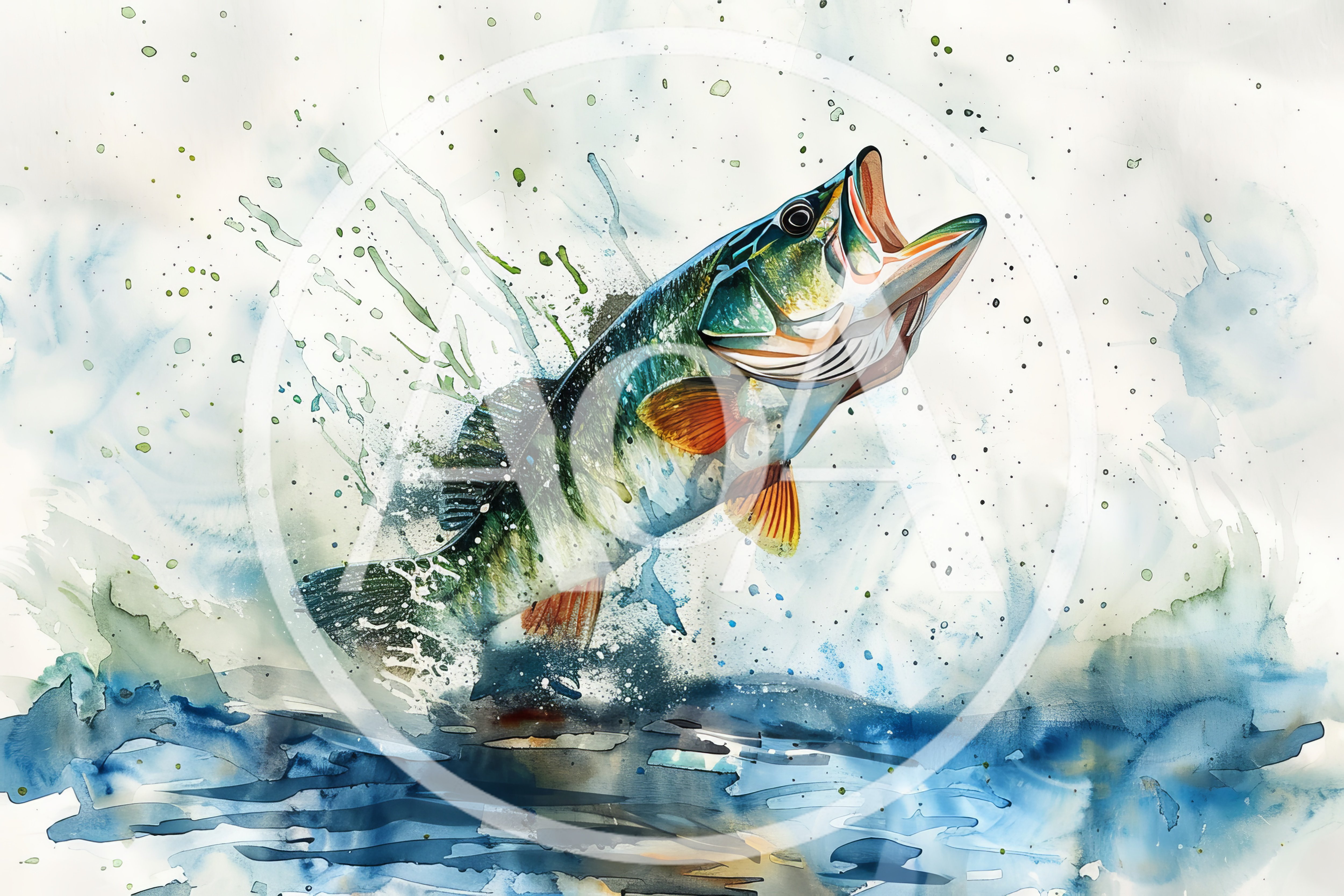 Watercolor Illustration Of A Largemouth Bass Jumping