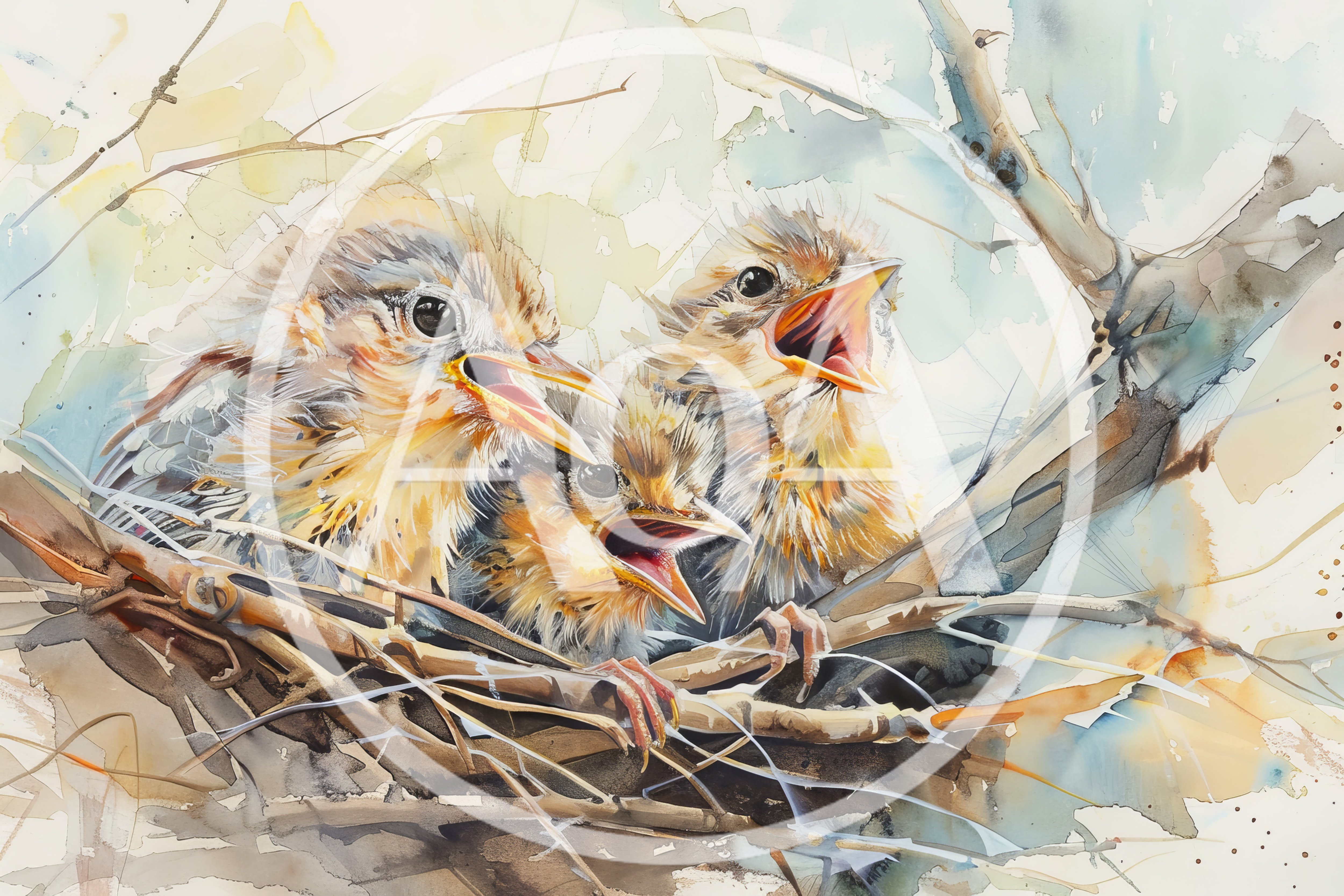 Three Baby Birds With Open Beaks In A Nest