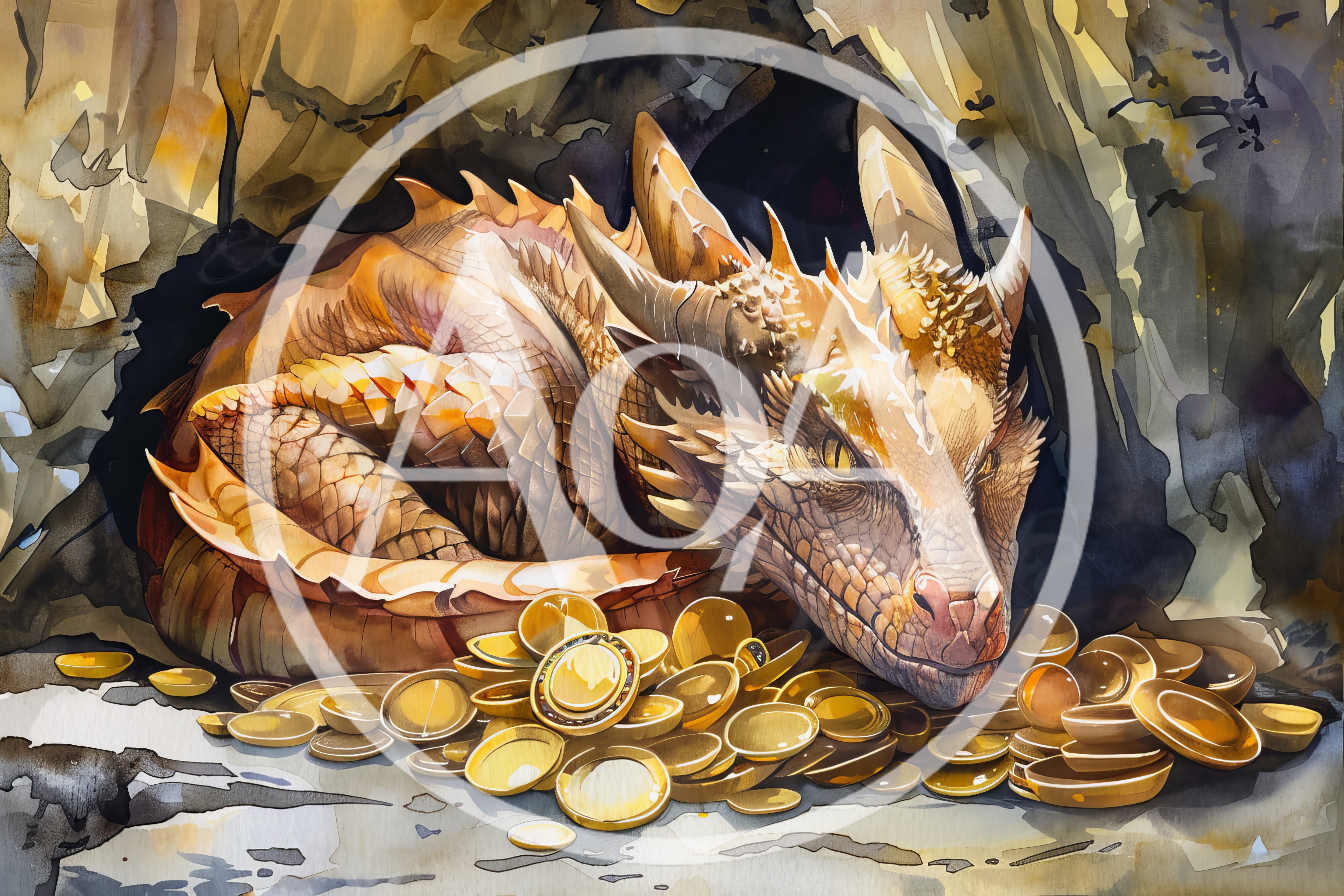 Golden Dragon Resting On A Pile Of Treasure