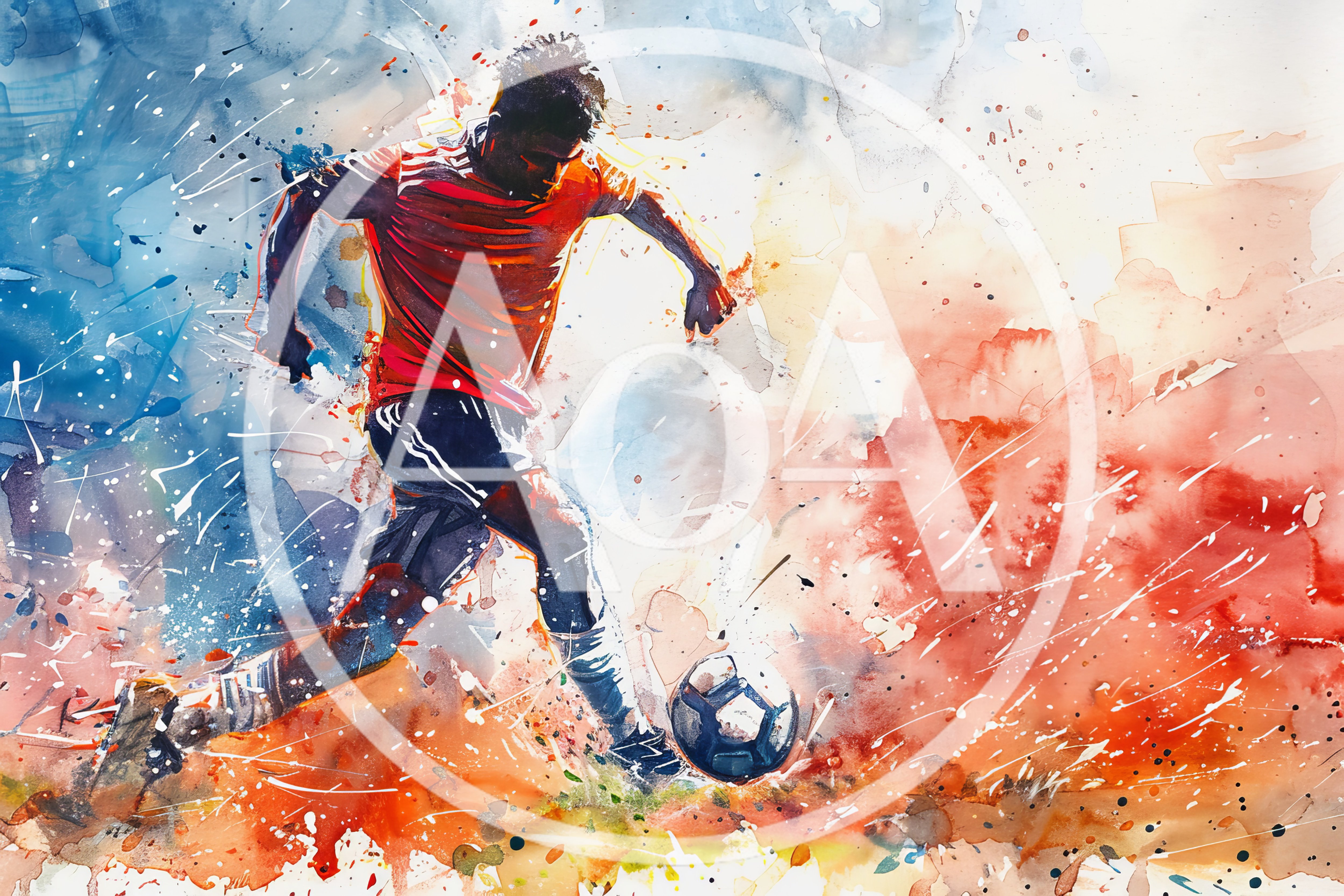 Watercolor Illustration Of A Soccer Player Dribbling