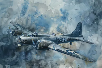 Watercolor Painting Of A B-17 Flying Fortress Bomber