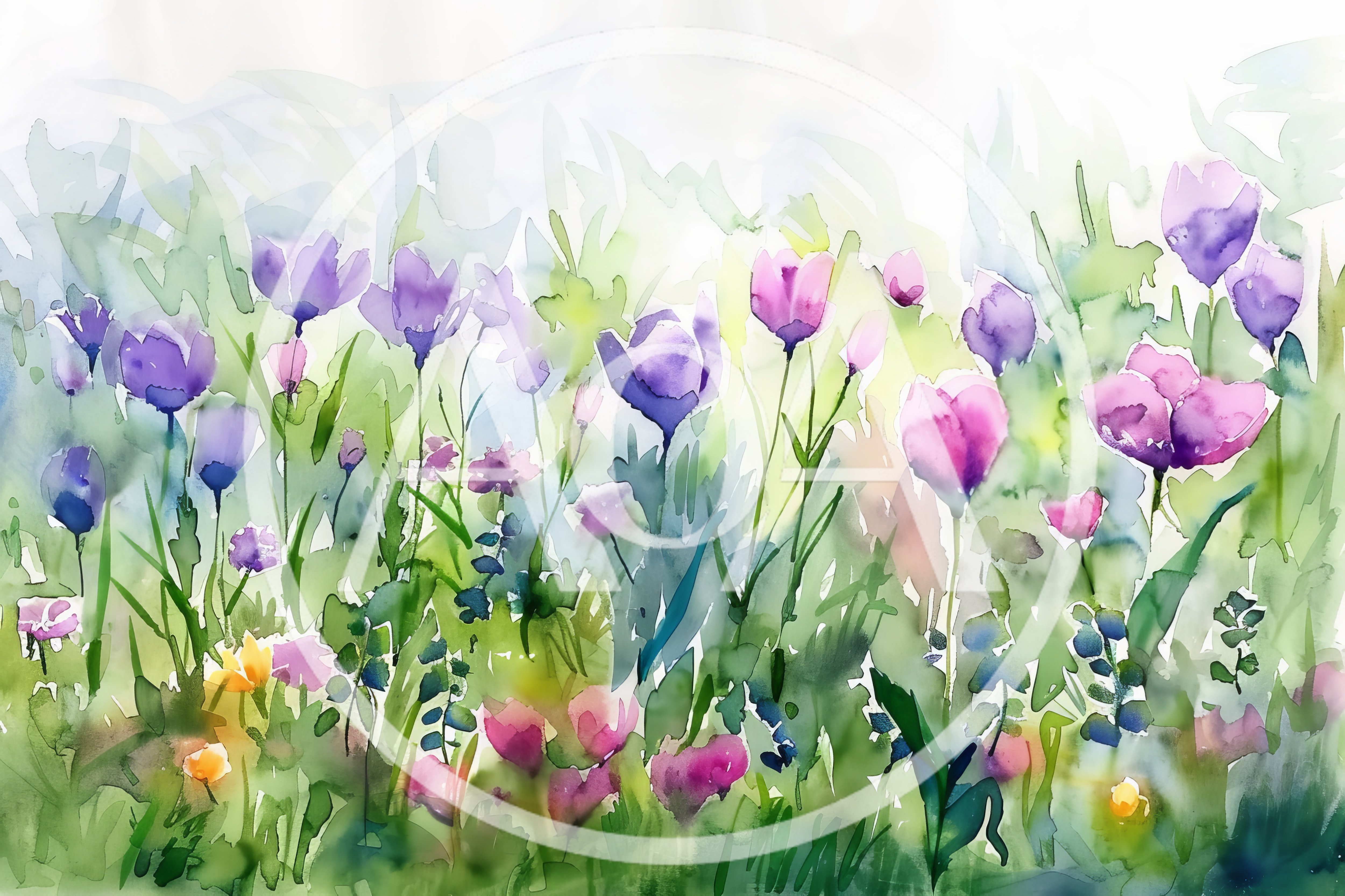 Watercolor Painting of Vibrant Wildflowers in a Meadow