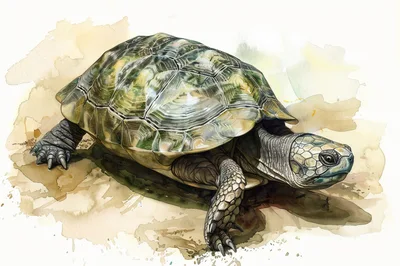 Watercolor Illustration Of A Detailed Tortoise