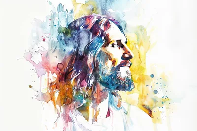 Watercolor Portrait Of Jesus Christ In Profile