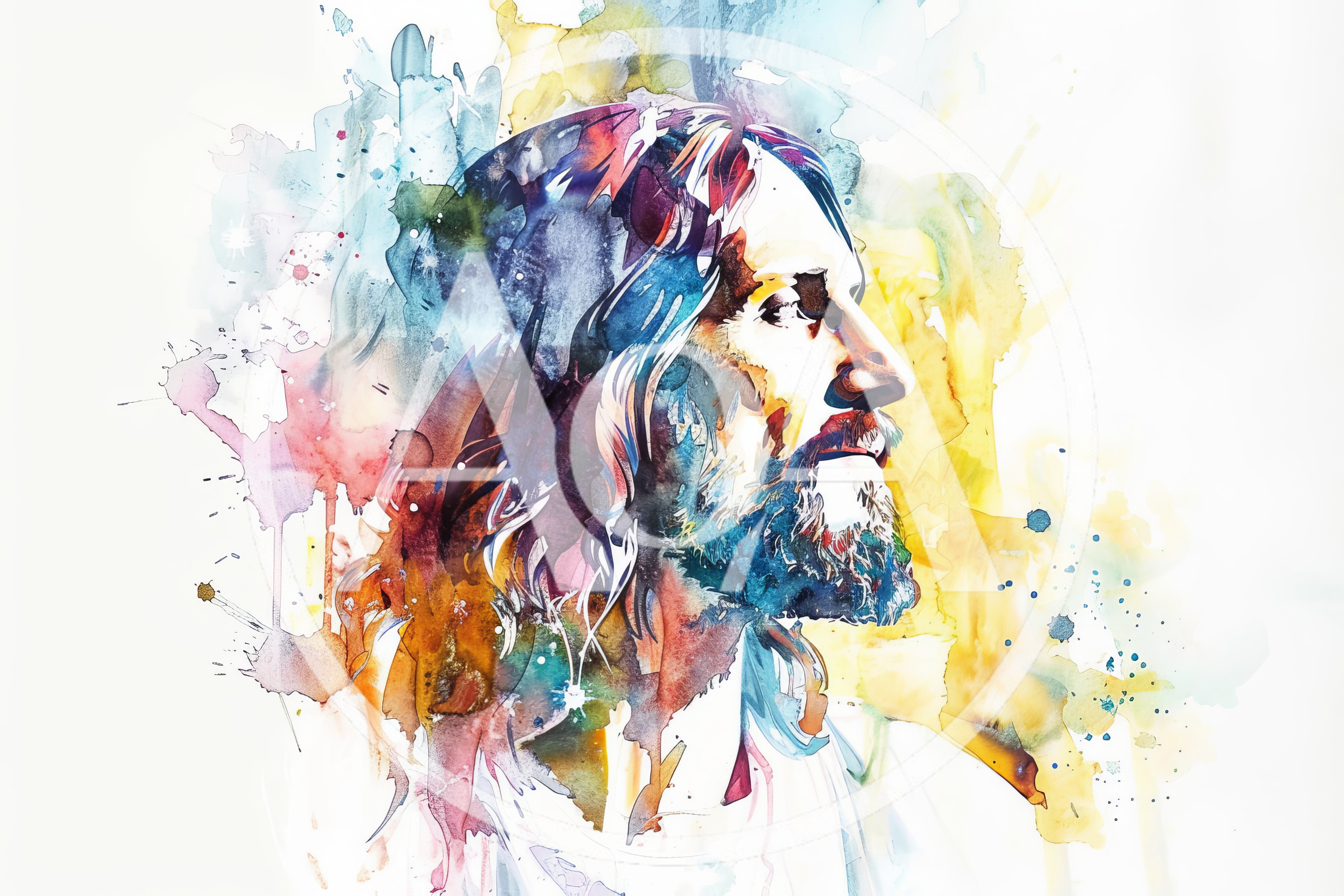 Watercolor Portrait Of Jesus Christ In Profile
