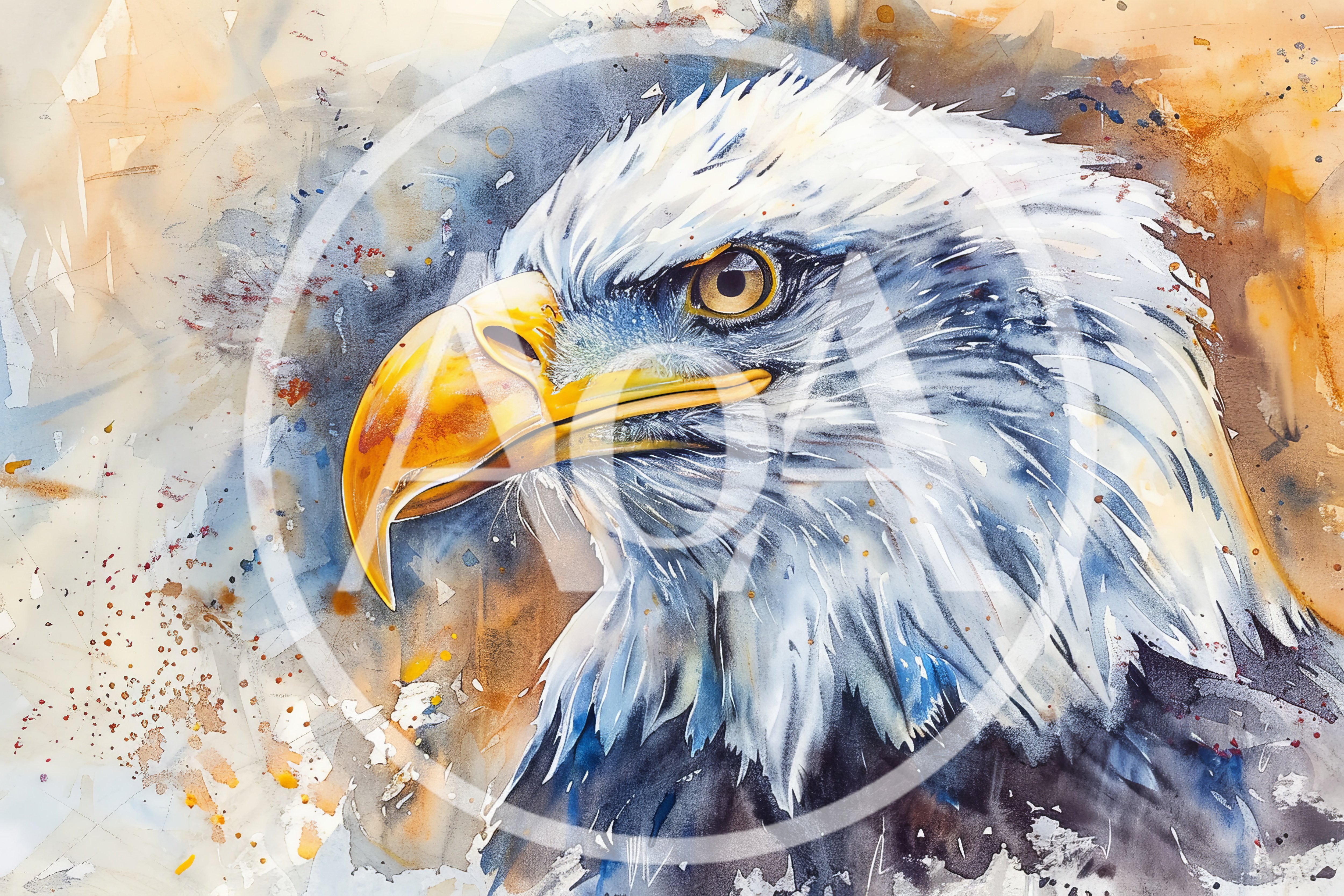 Watercolor Painting Of A Majestic Bald Eagle Head