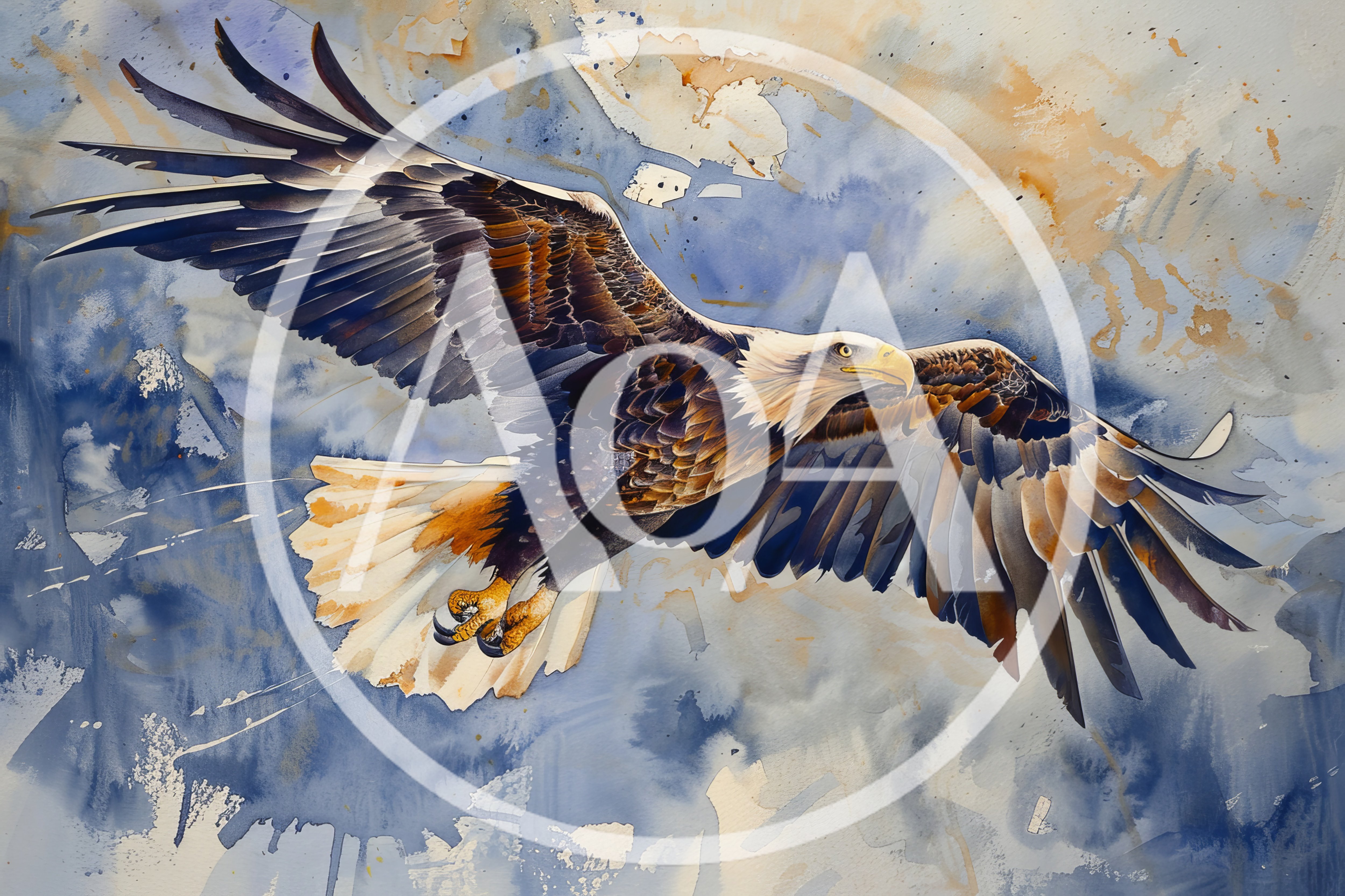 Watercolor Painting Of A Bald Eagle In Flight