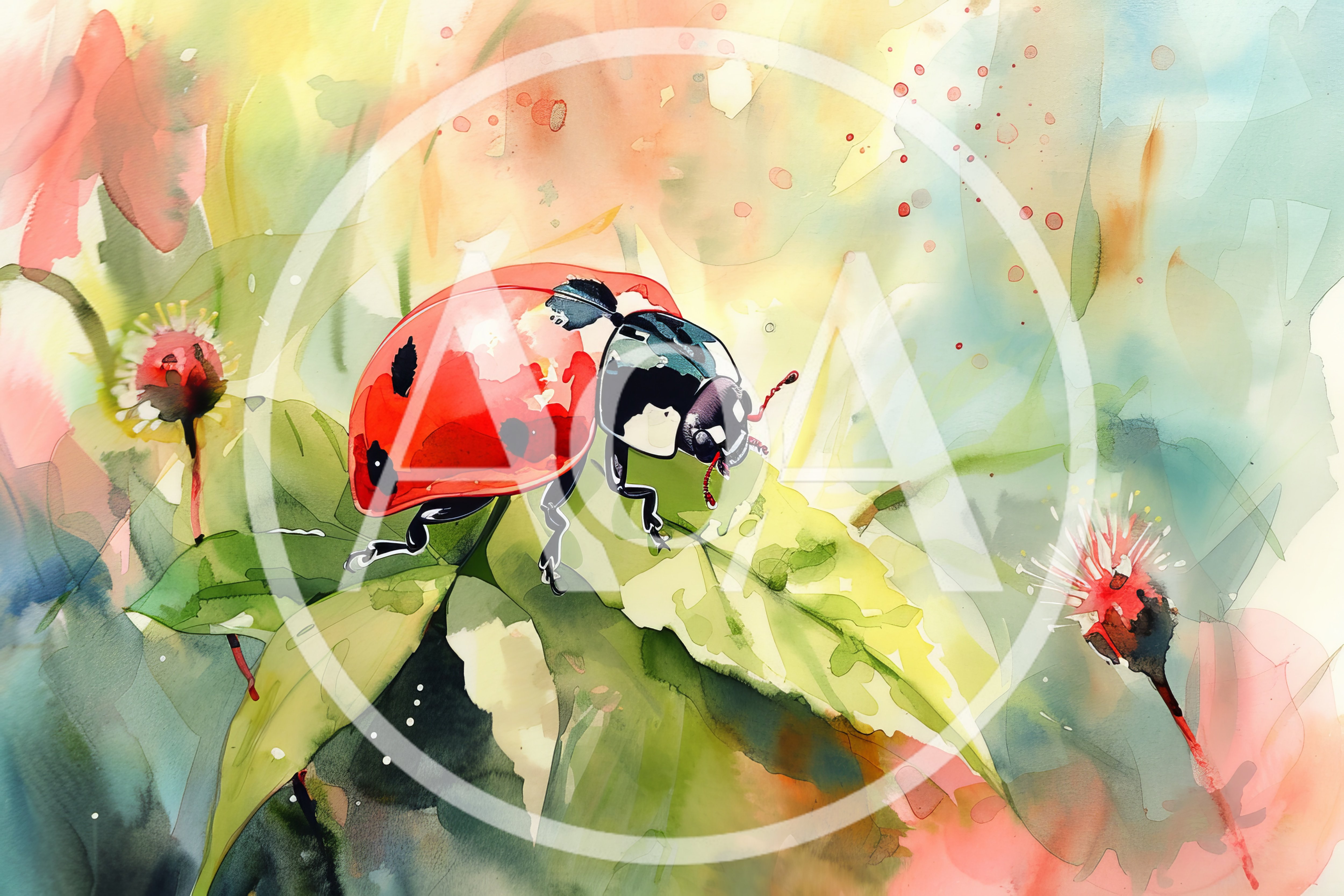 Watercolor Illustration Of A Ladybug On A Leaf