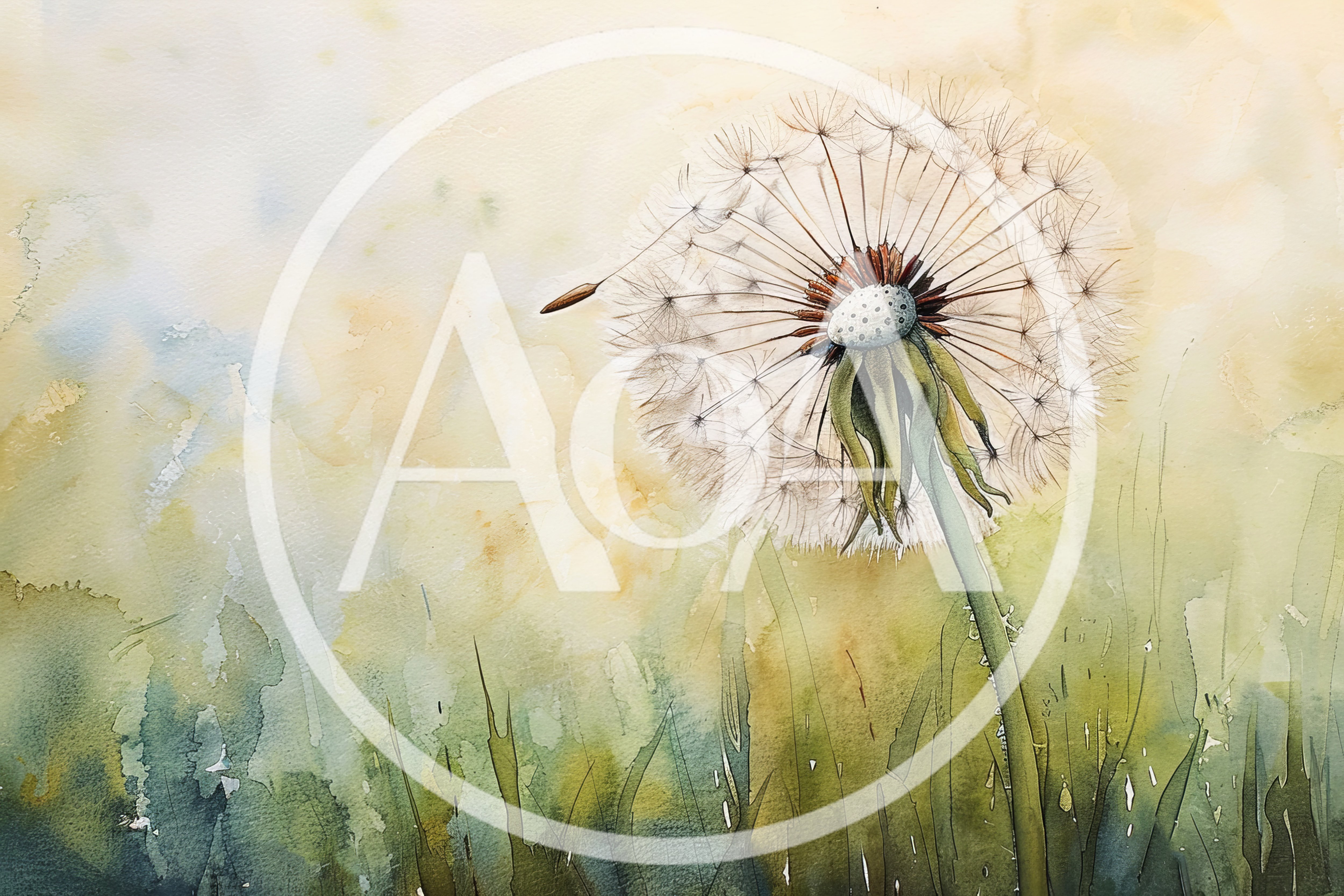 Watercolor Painting Of A Single Dandelion Seed Head