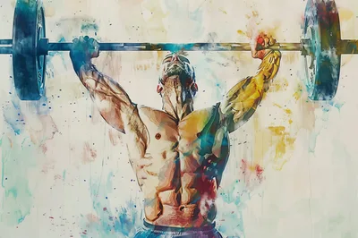 Muscular Athlete Performing Overhead Barbell Press